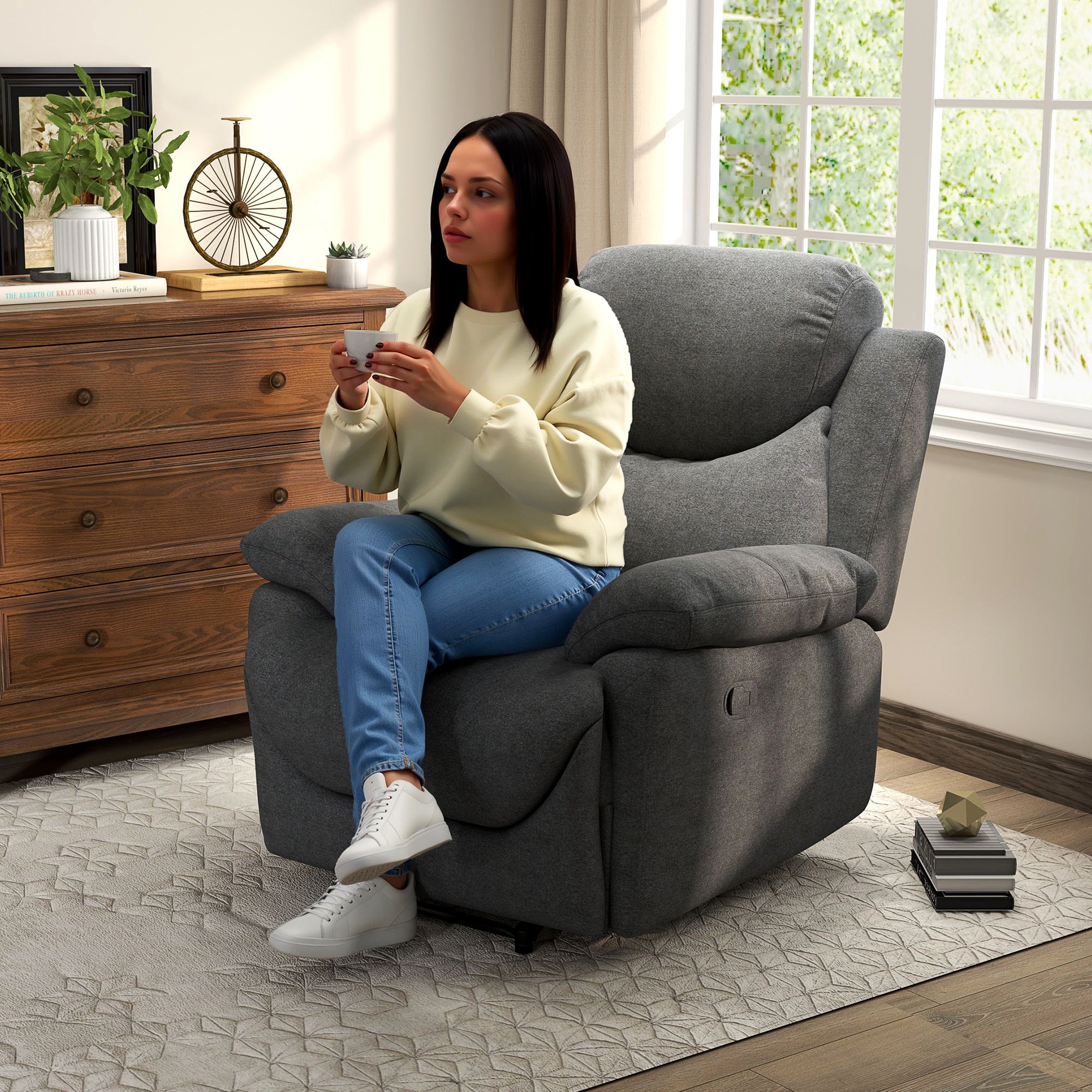 Poltrona Reclinável Ergonômica Cinza Escuro 97x96x105,5cm