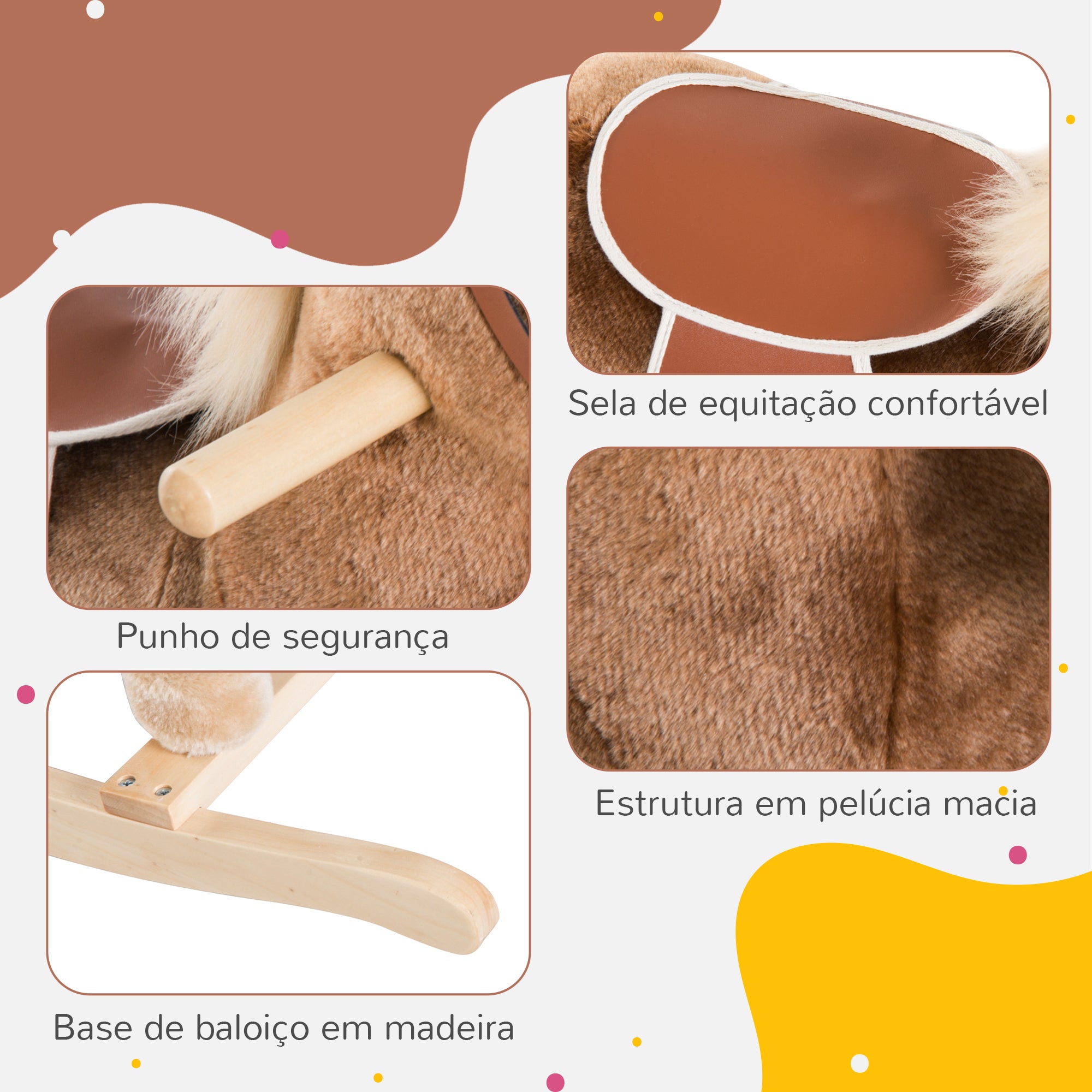 Cavalo de Baloiço Infantil 74x33x62 cm - Cor Marrom