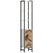 Armário Alto Casa de Banho com 3 Prateleiras e 1 Porta - 30x30x170 cm - Branco, Madeira e Preto
