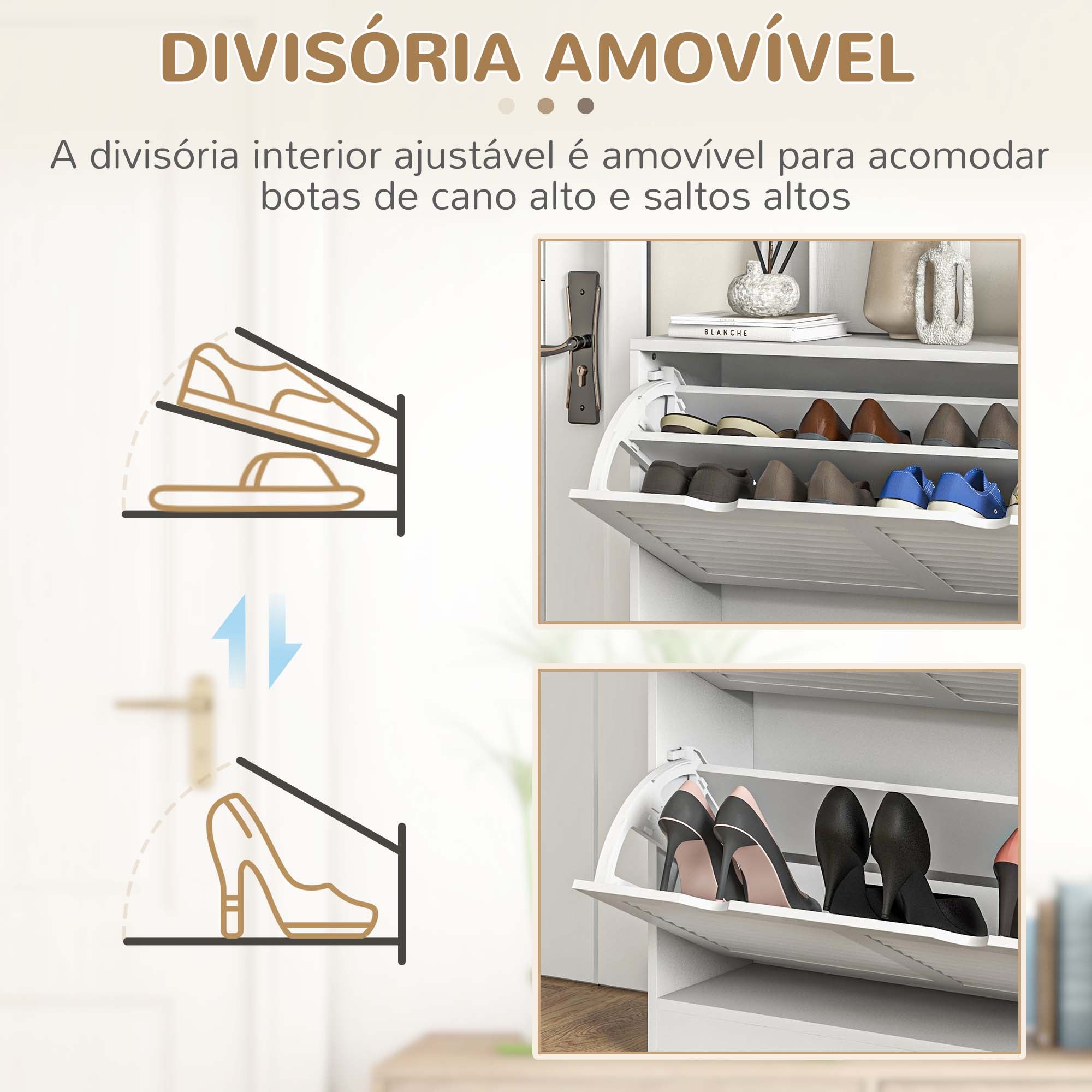 Sapateira Moderna Branca 81,5x25x83 cm - Organize 16 Pares de Sapatos com Estilo