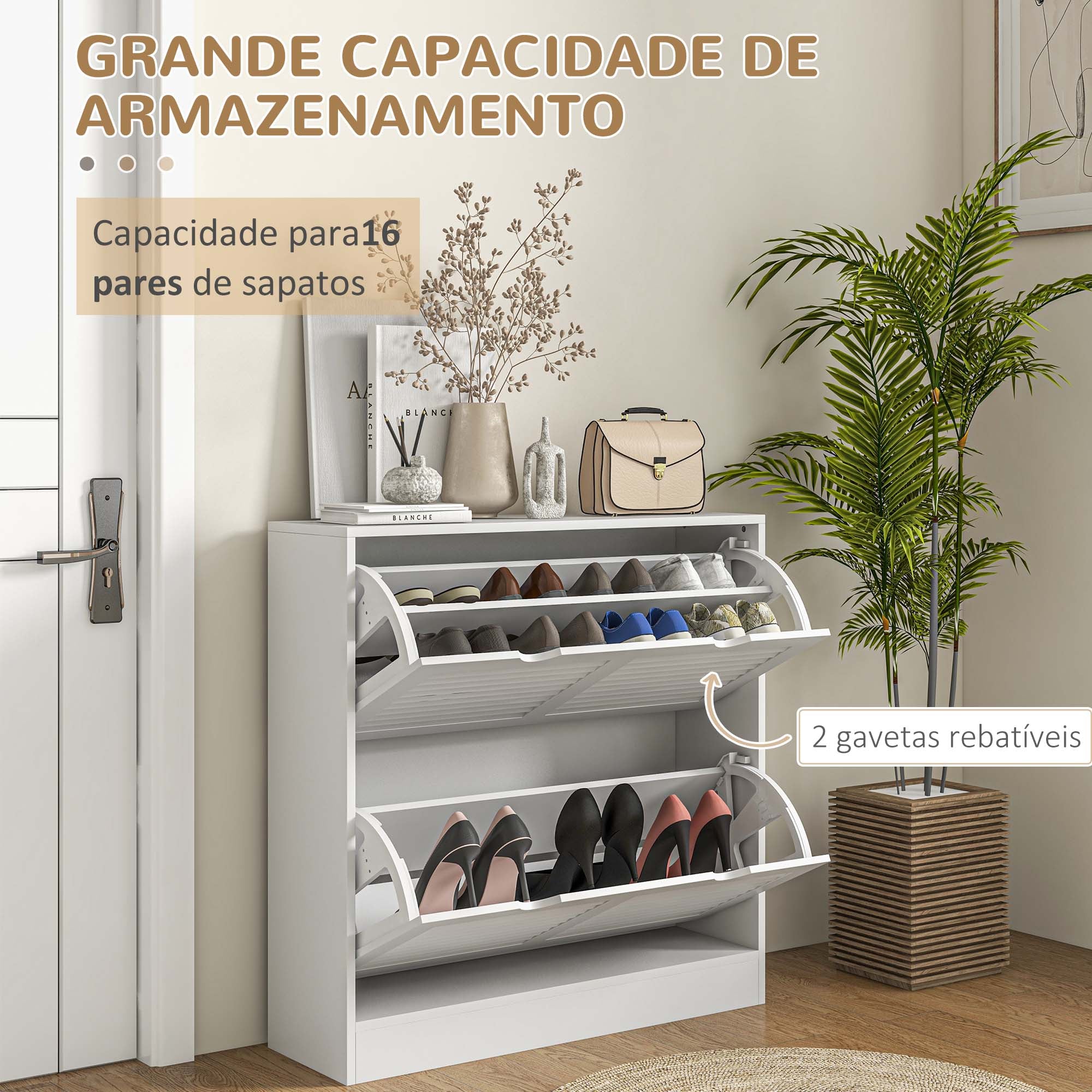 Sapateira Moderna Branca 81,5x25x83 cm - Organize 16 Pares de Sapatos com Estilo