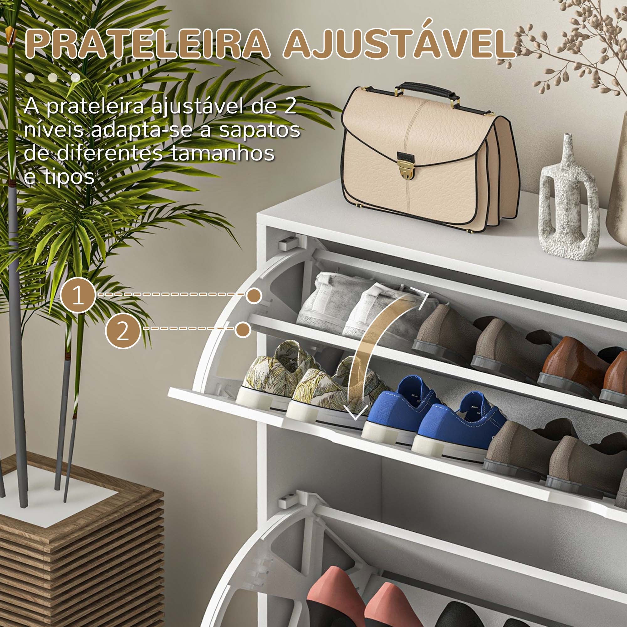 Sapateira Moderna Branca 81,5x25x83 cm - Organize 16 Pares de Sapatos com Estilo