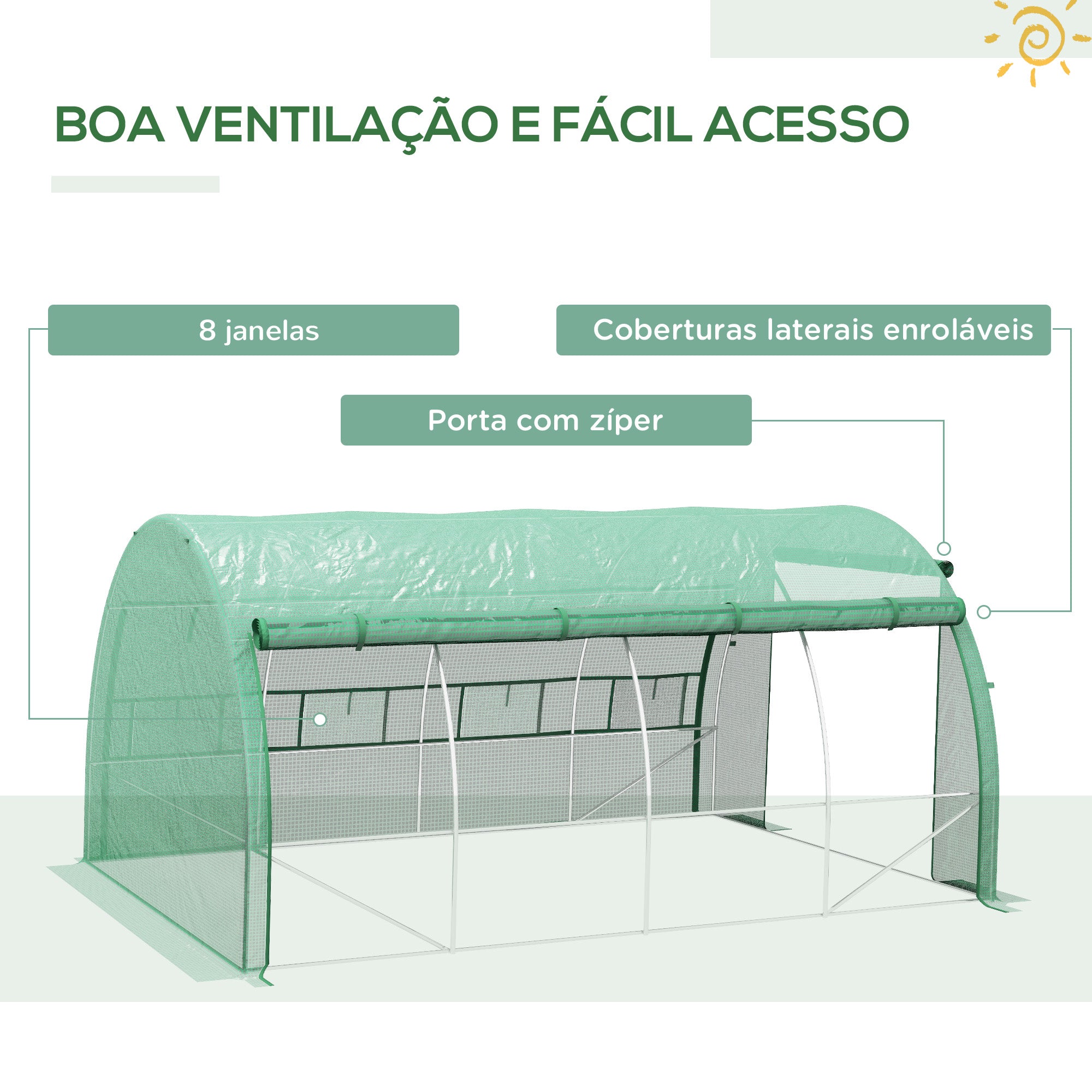 Estufa de Jardim – 397x300x200 cm – Verde – Aço Galvanizado