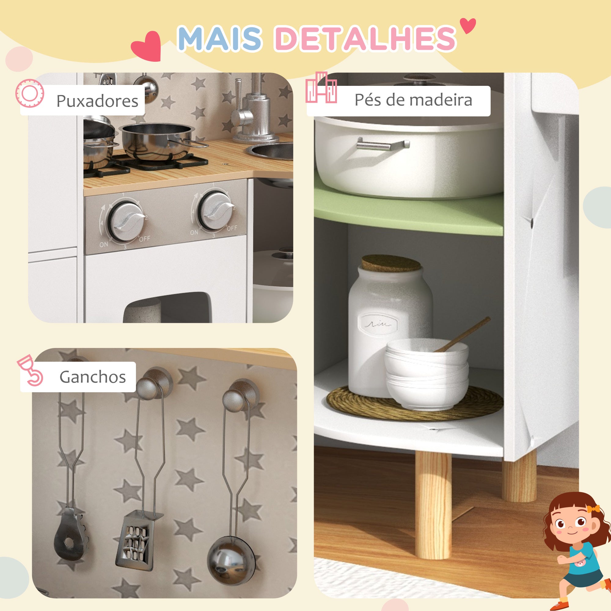 Cozinha de Madeira para Crianças 84x34x89 cm Branco