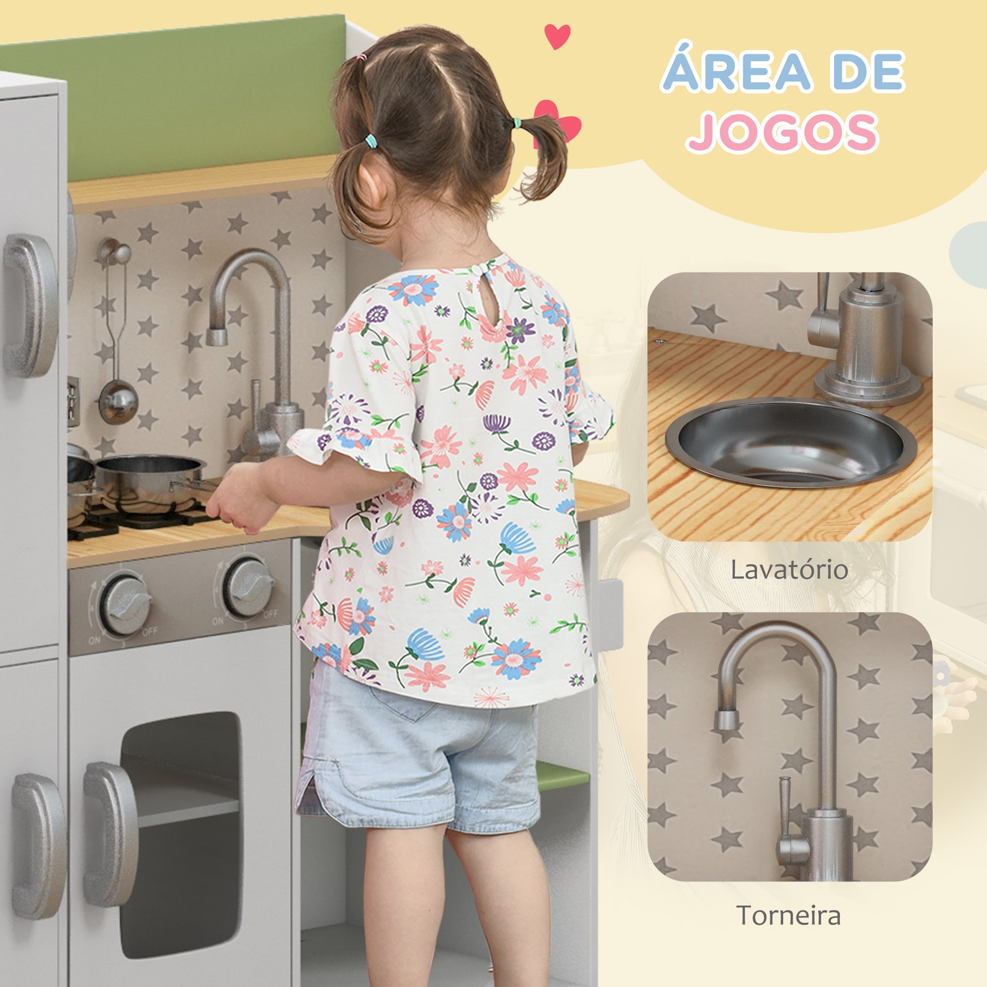 Cozinha de Madeira para Crianças 84x34x89 cm Branco