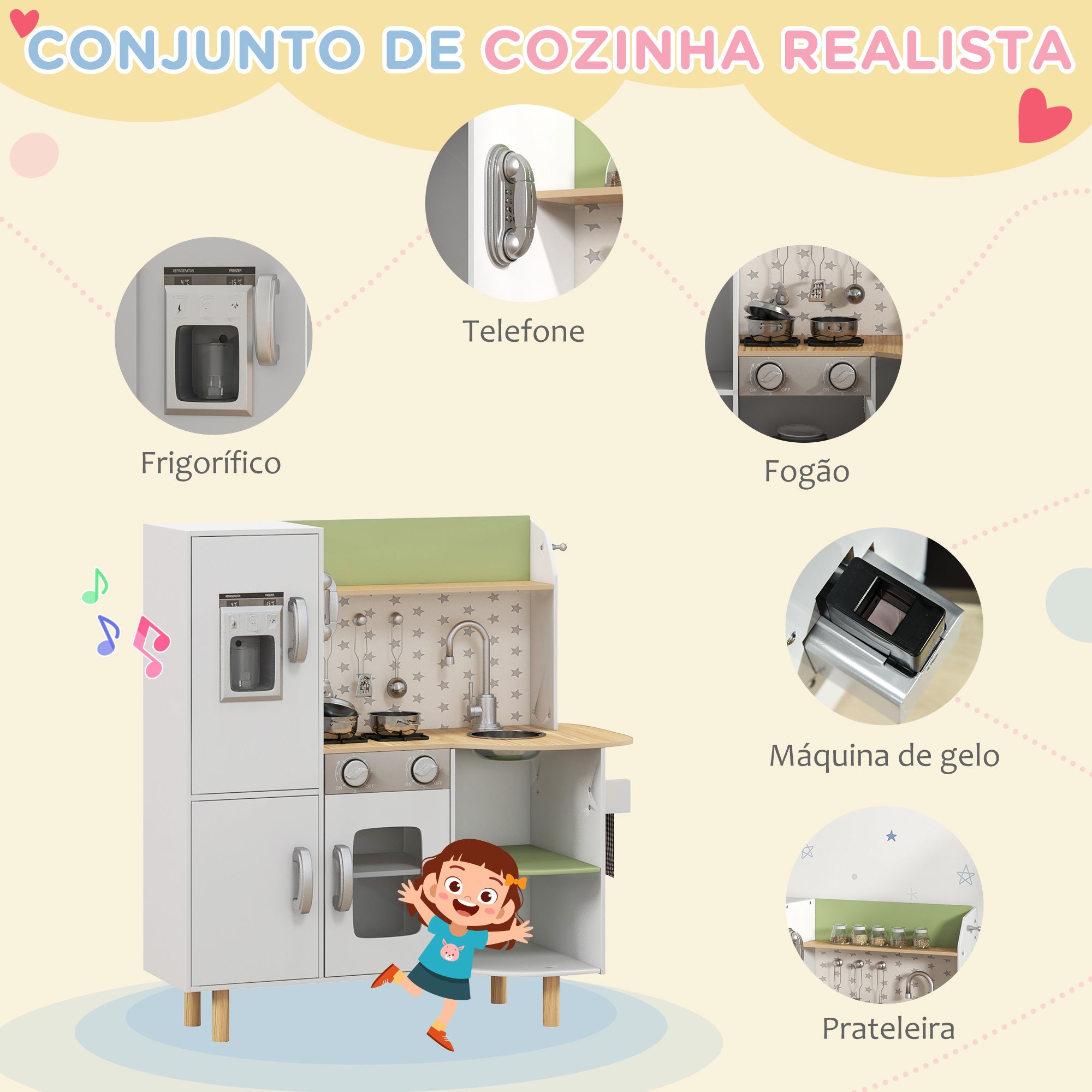 Cozinha de Madeira para Crianças 84x34x89 cm Branco