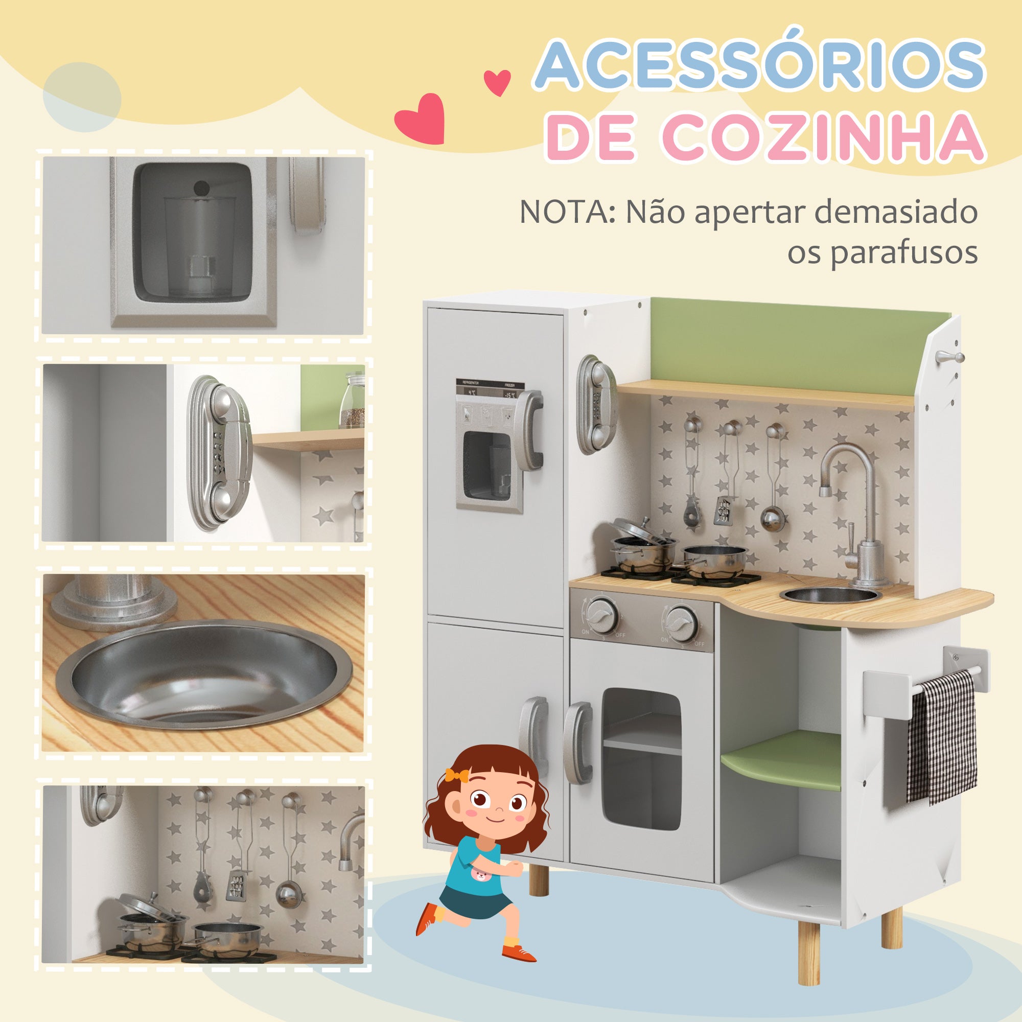 Cozinha de Madeira para Crianças 84x34x89 cm Branco