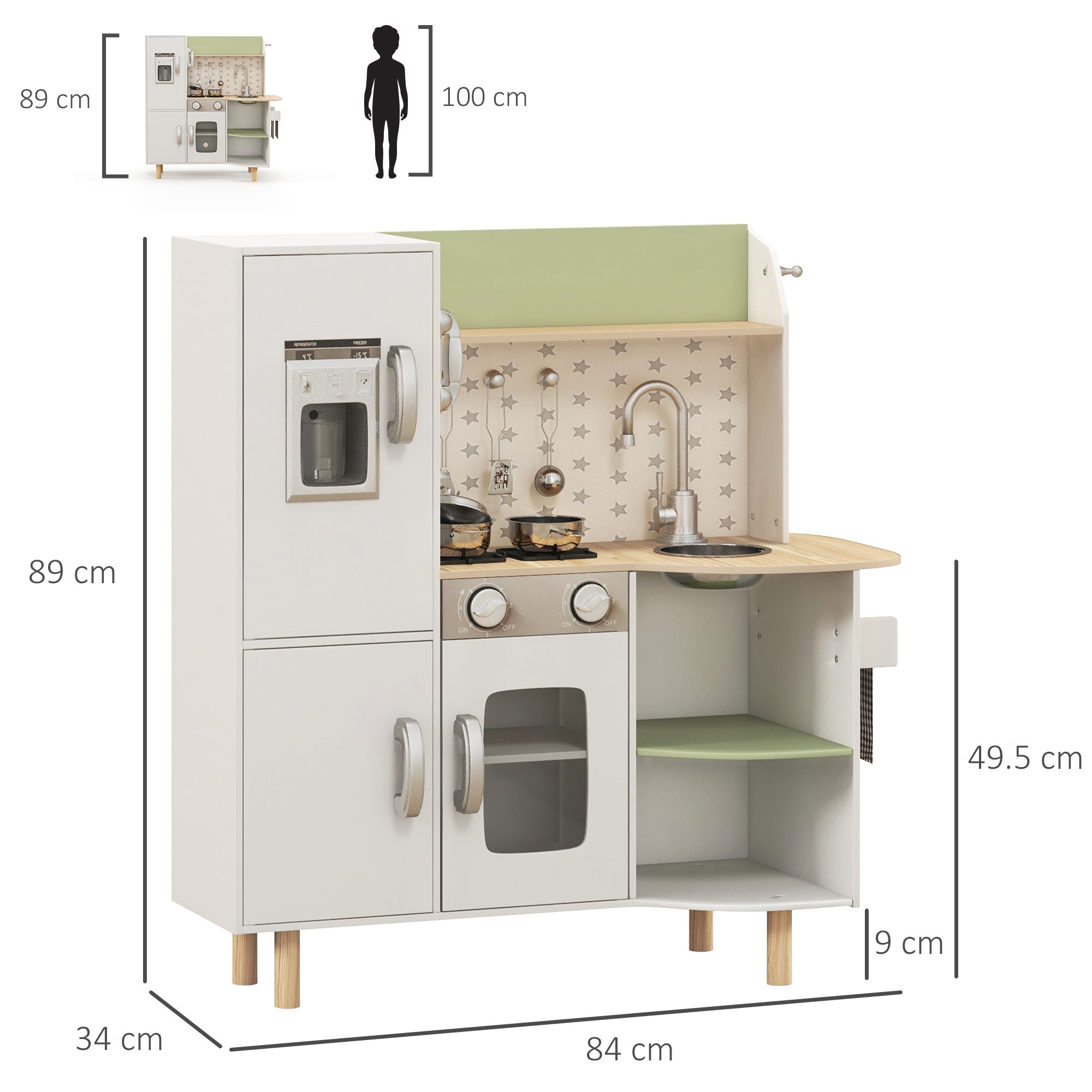 Cozinha de Madeira para Crianças 84x34x89 cm Branco