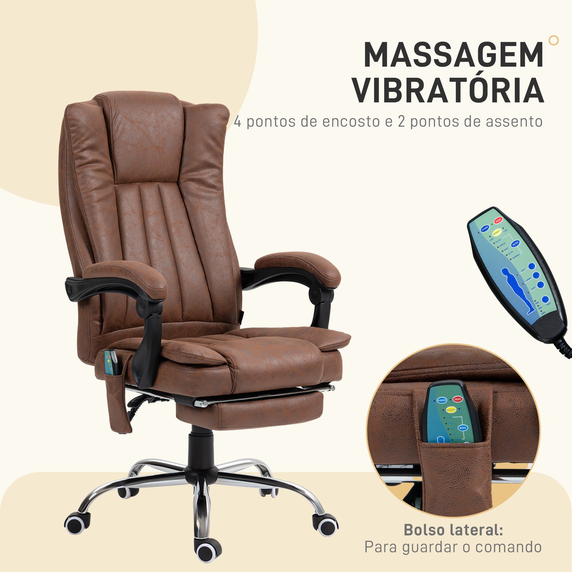 Cadeira de Massagem com 6 Pontos de Massagem - Marrom (62x67x113-120 cm)