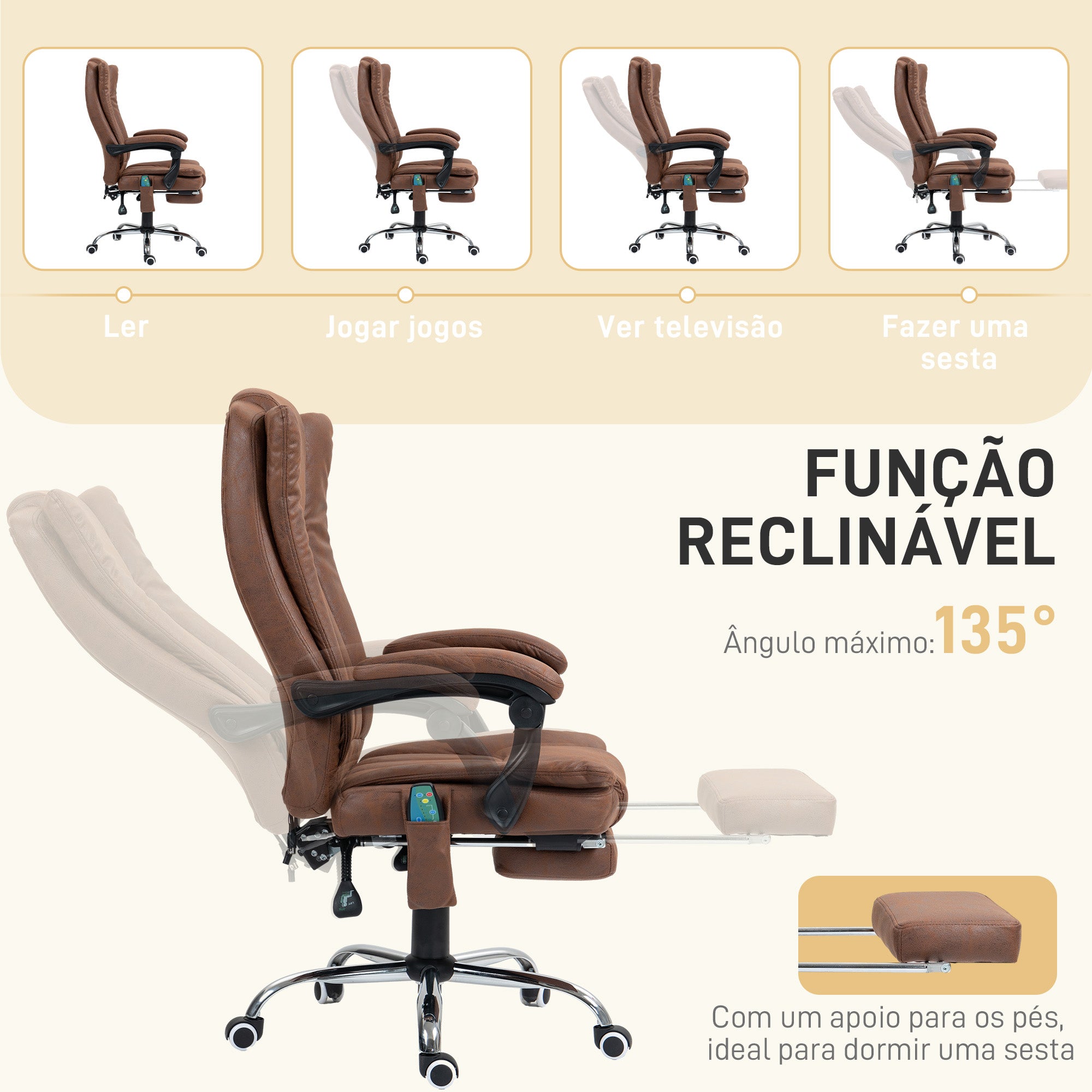 Cadeira de Massagem com 6 Pontos de Massagem - Marrom (62x67x113-120 cm)