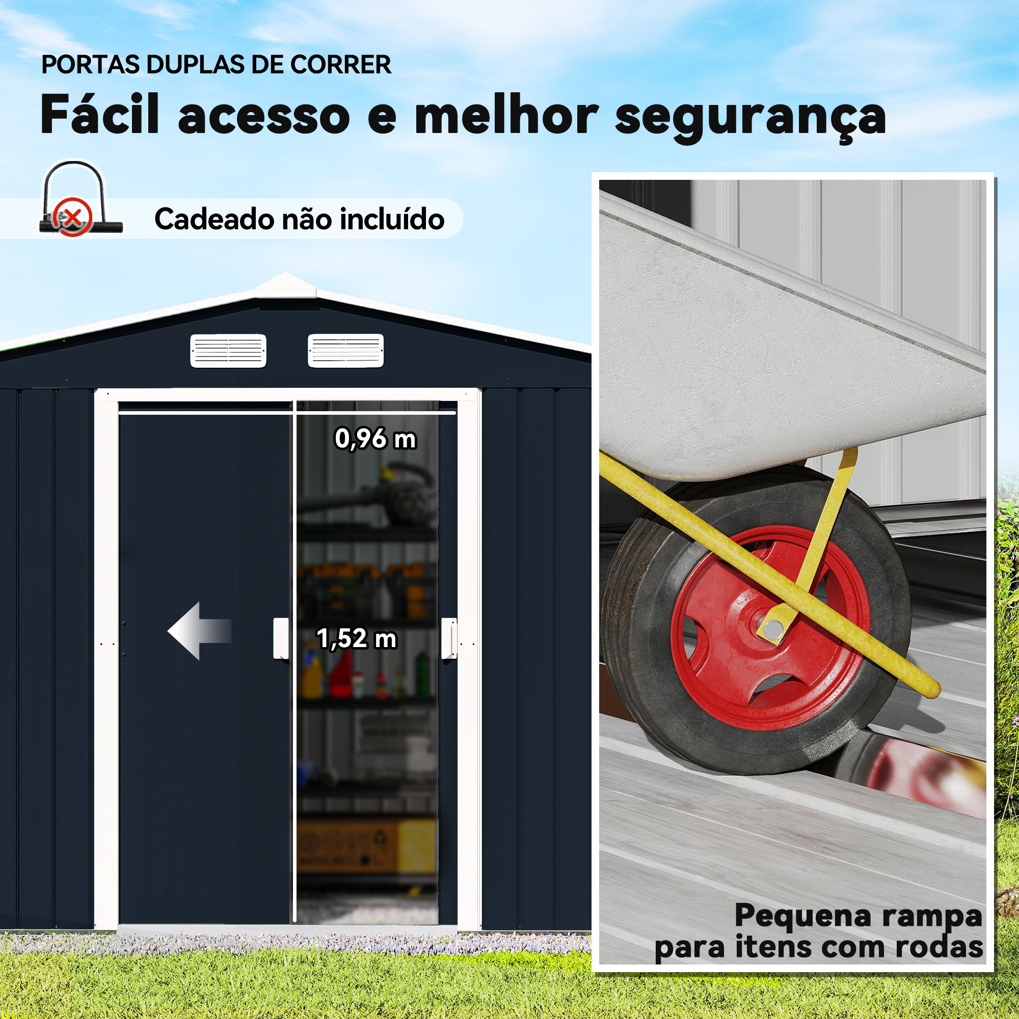 Abrigo de Jardim Metálico 277x195x192cm - Cinza Escuro