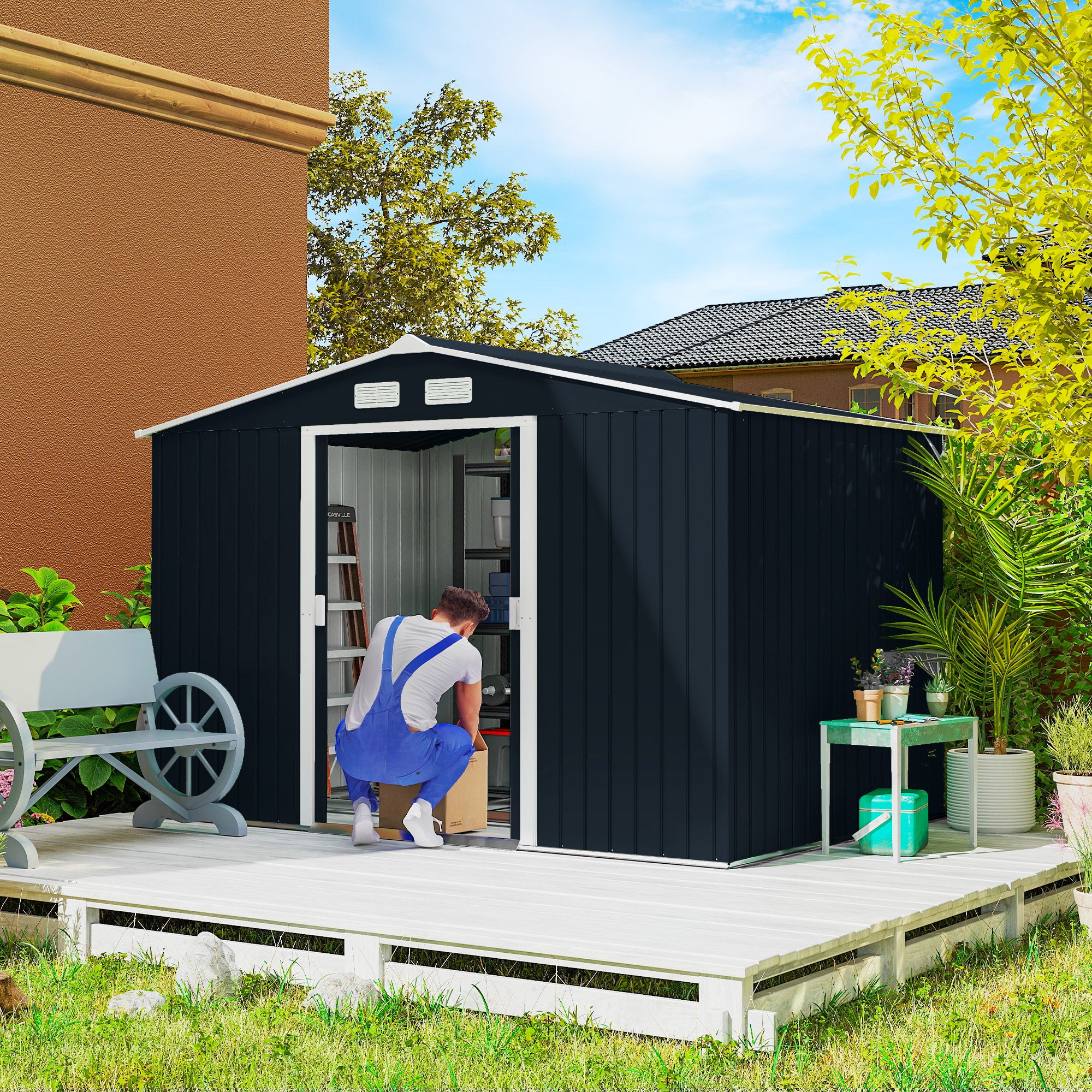 Abrigo de Jardim Metálico 277x195x192cm - Cinza Escuro