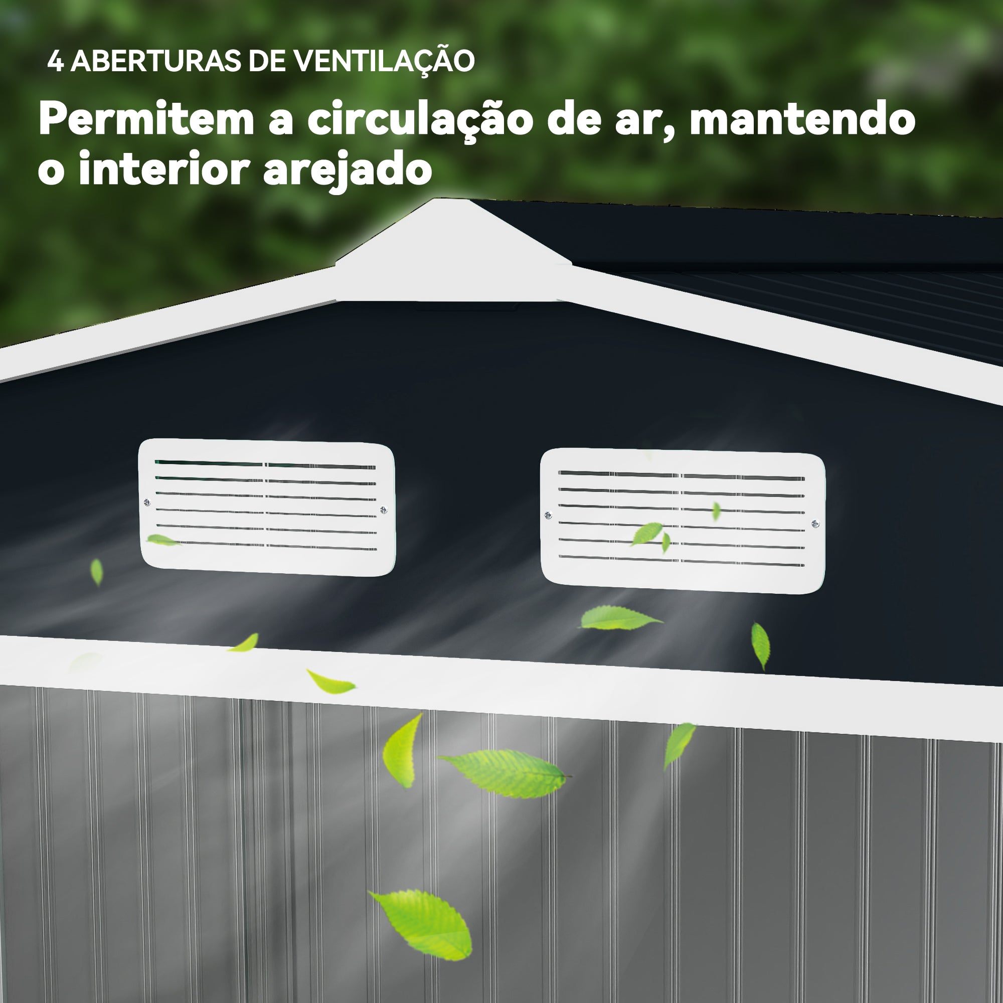 Abrigo de Jardim Metálico 277x195x192cm - Cinza Escuro