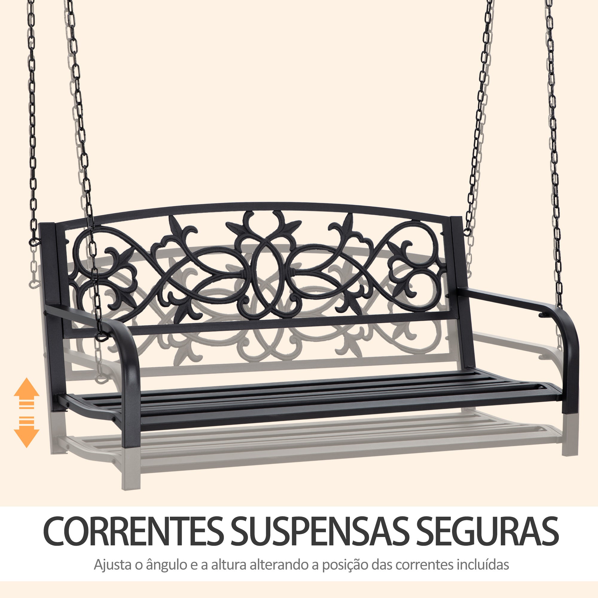 Banco Baloiço de 2 Lugares Preto 127x59,5x52cm - Aço Resistente para Jardim