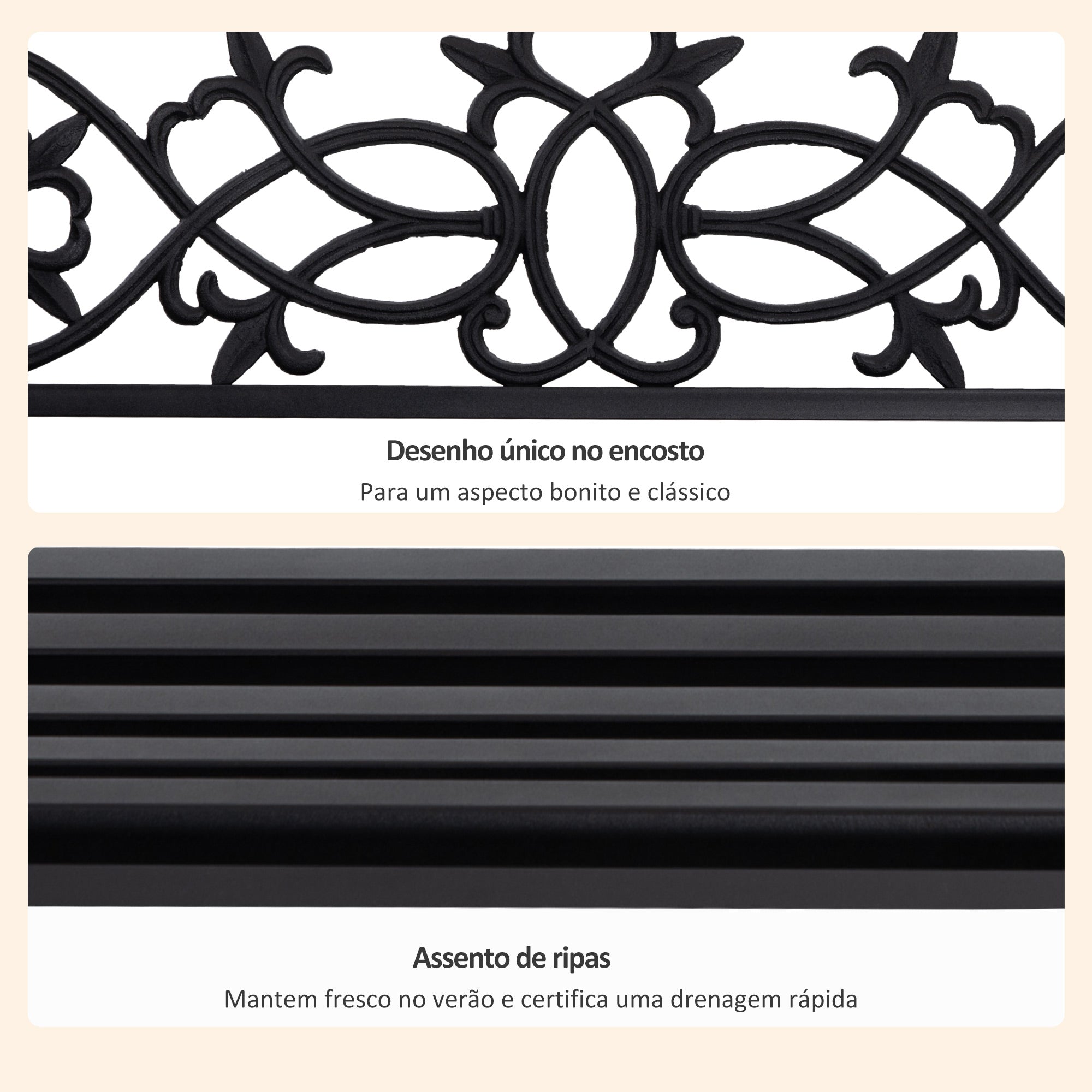 Banco Baloiço de 2 Lugares Preto 127x59,5x52cm - Aço Resistente para Jardim