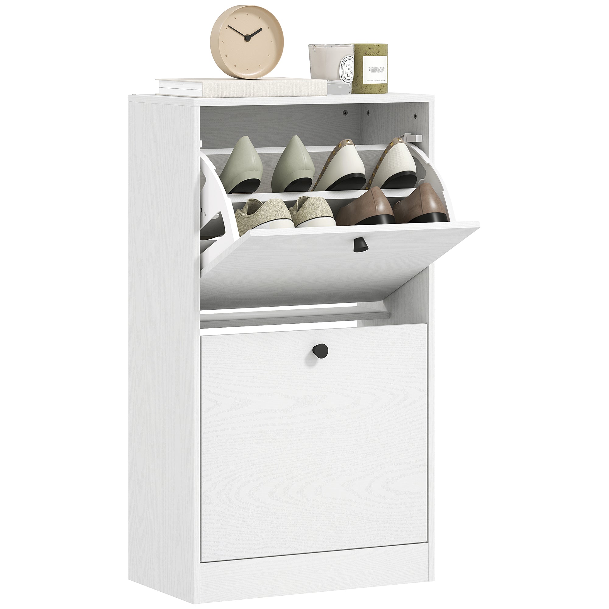 Sapateira Estreita Branca com Efeito Madeira 47x26x85 cm - Organização e Elegância para o seu Corredor