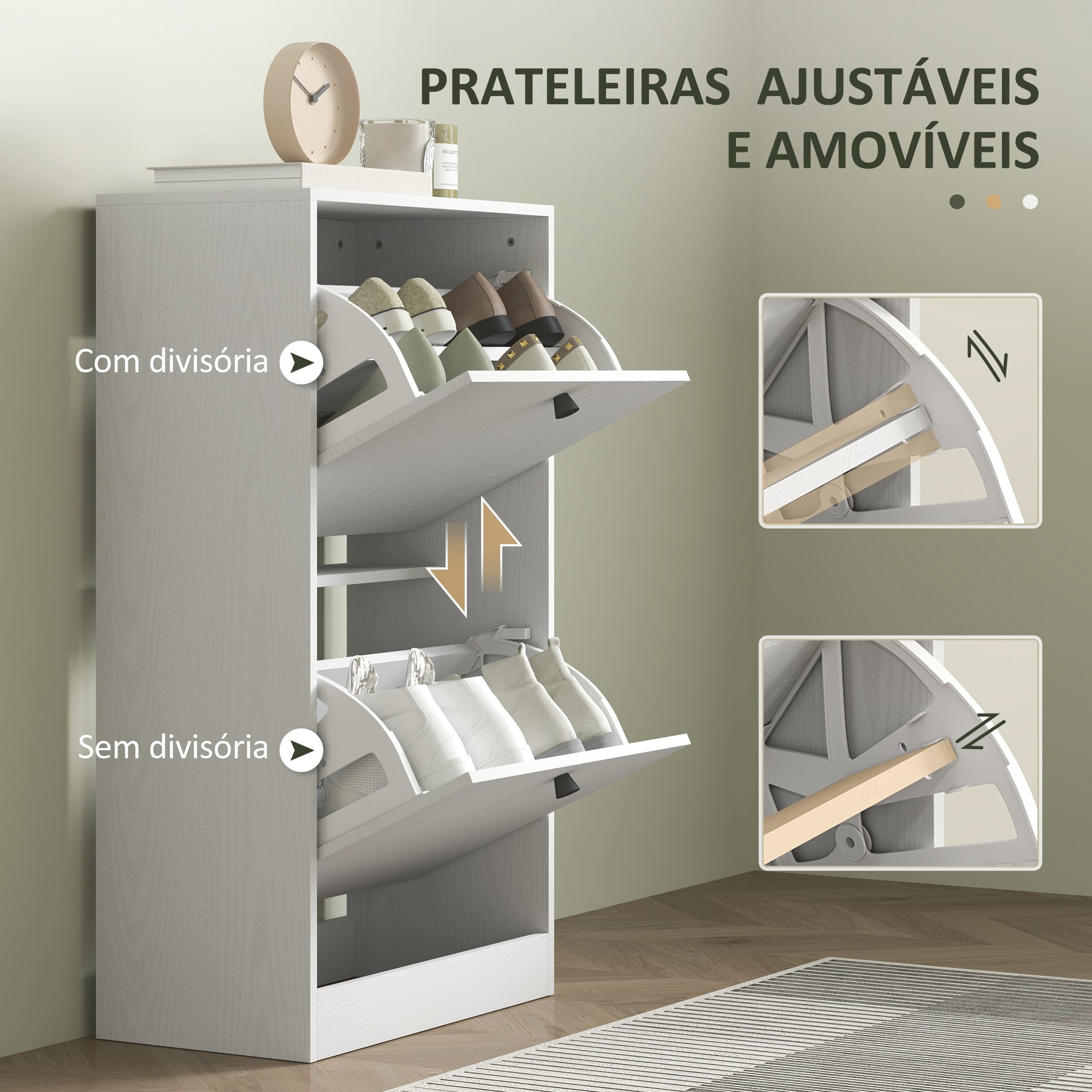 Sapateira Estreita Branca com Efeito Madeira 47x26x85 cm - Organização e Elegância para o seu Corredor