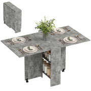 Mesa de Jantar Dobrável em Madeira com 2 Prateleiras de Armazenamento - Cinzento 75x140x74 cm