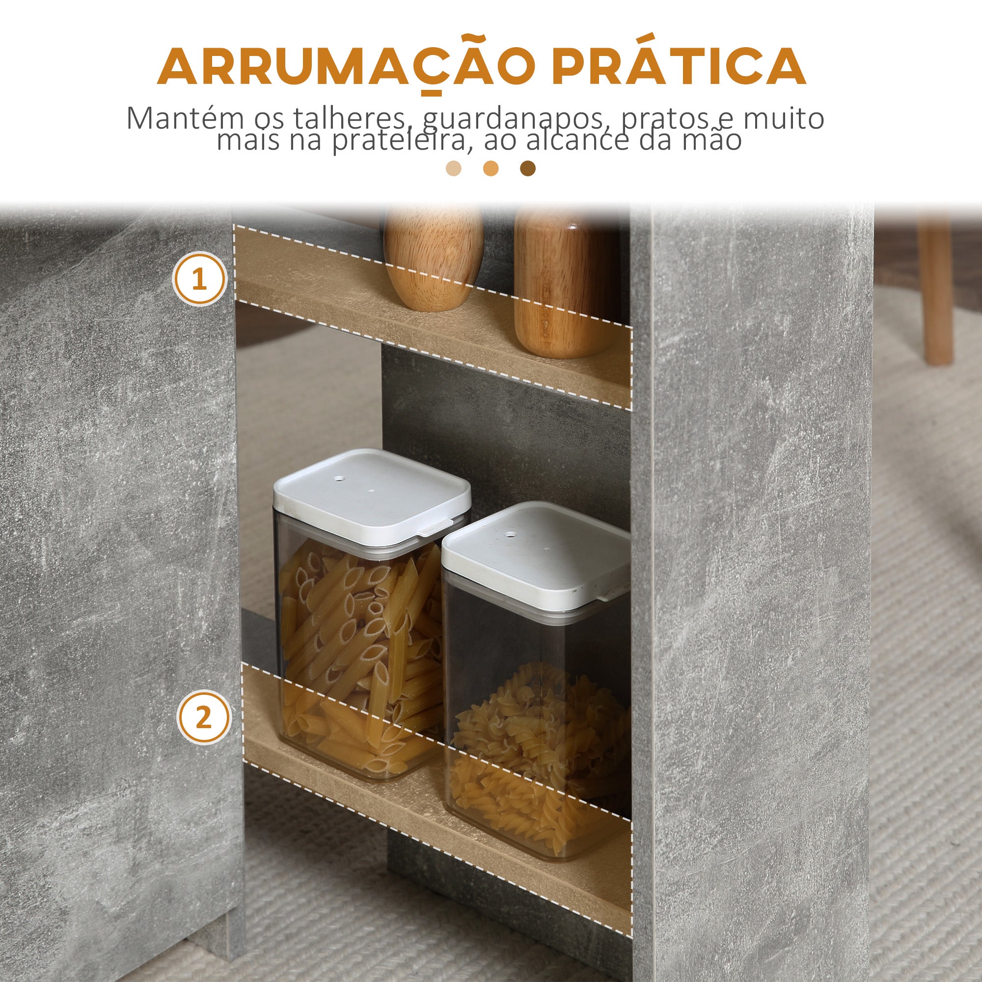 Mesa de Jantar Dobrável em Madeira com 2 Prateleiras de Armazenamento - Cinzento 75x140x74 cm
