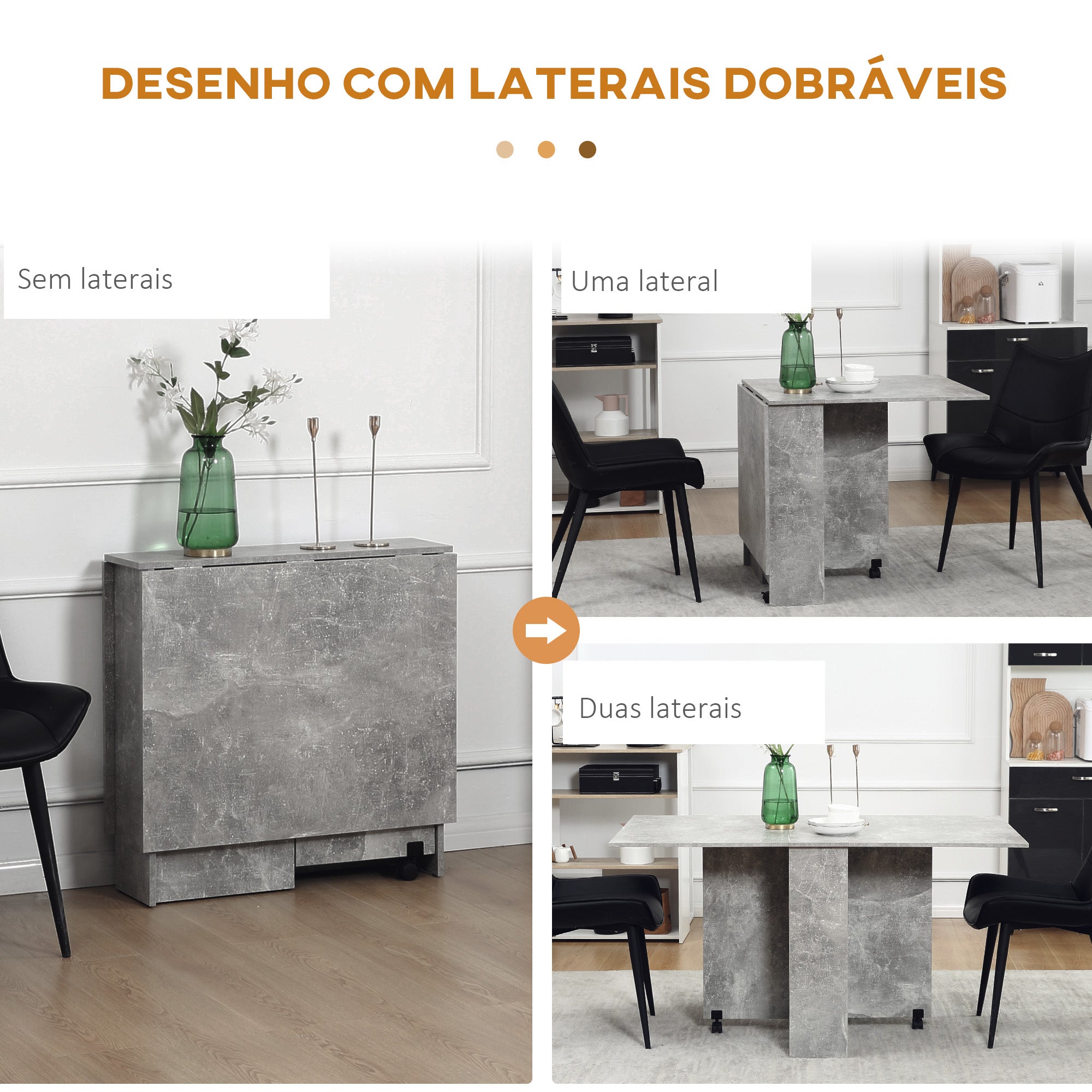 Mesa de Jantar Dobrável em Madeira com 2 Prateleiras de Armazenamento - Cinzento 75x140x74 cm
