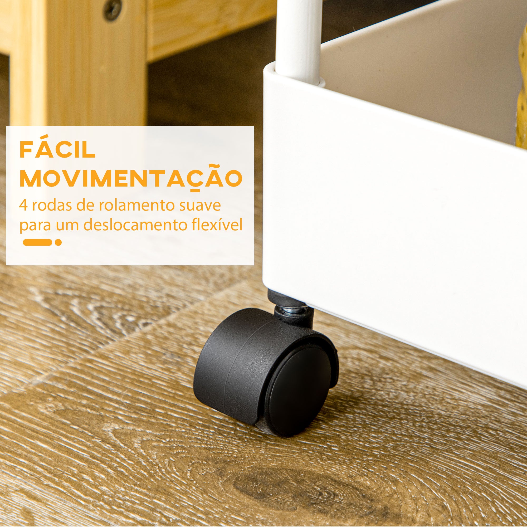 Carrinho Auxiliar de Armazenamento 4 Cestas 4 Ganchos 40x19x90 cm Branco