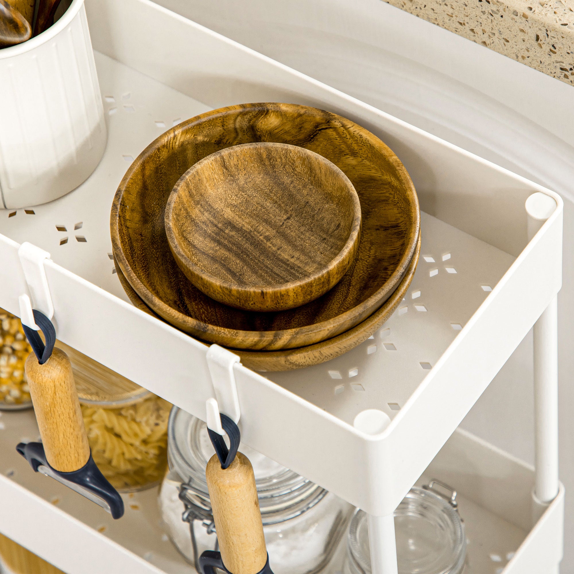 Carrinho Auxiliar de Armazenamento 4 Cestas 4 Ganchos 40x19x90 cm Branco