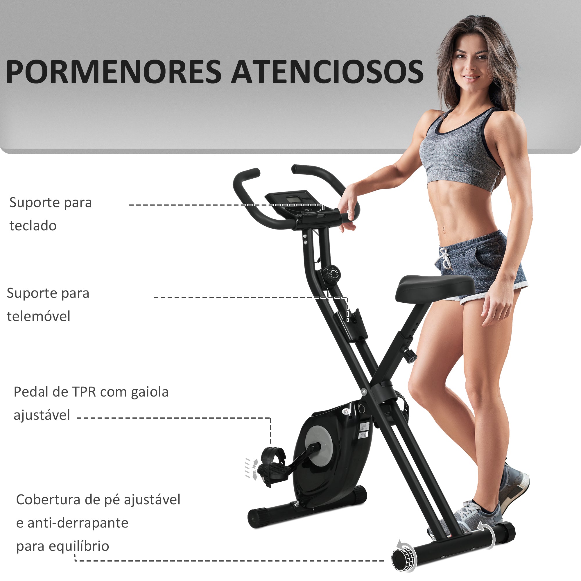 Bicicleta Estática Dobrável 43x85x109 cm Preto