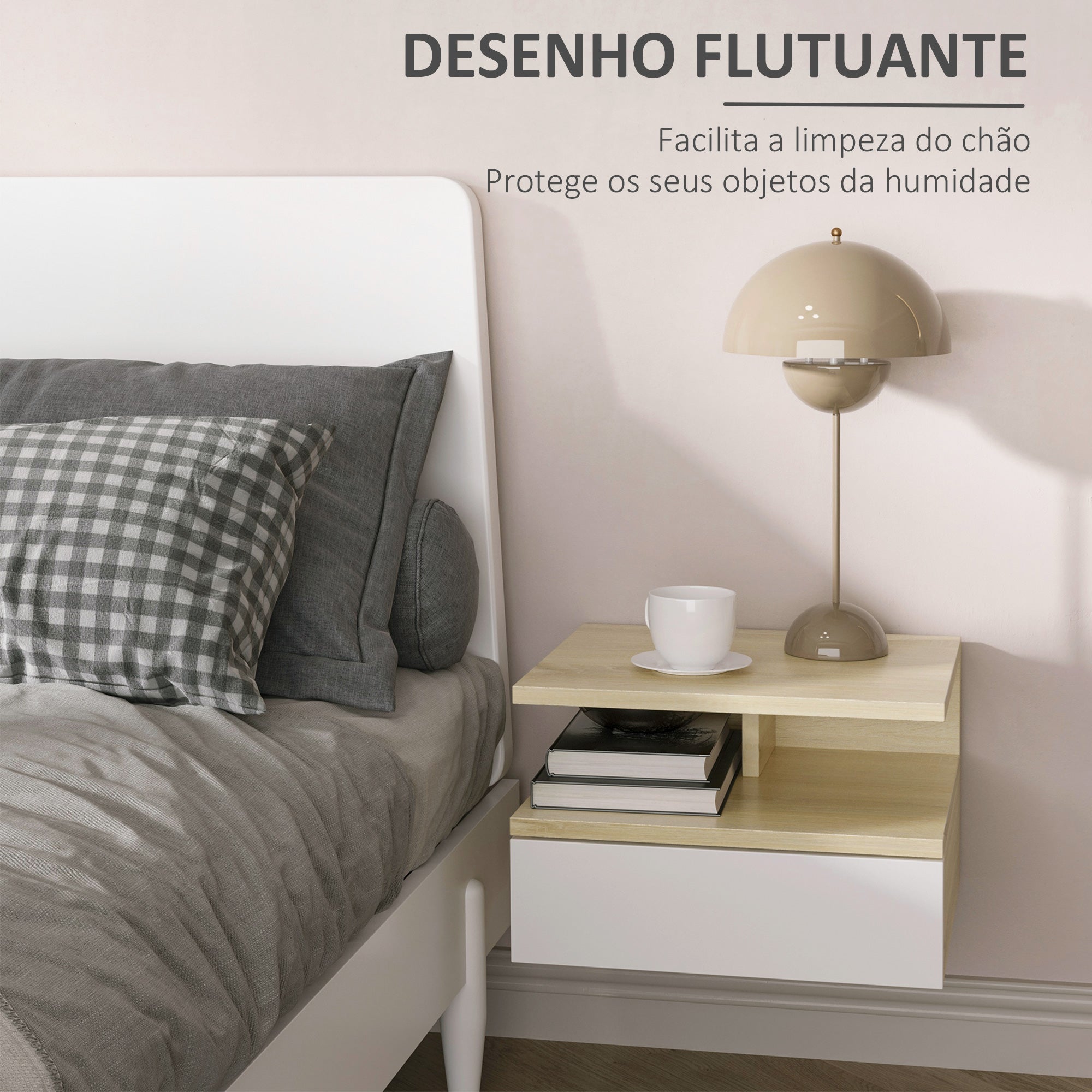 Mesinhas de Cabeceira Flutuantes 35x32x22,5 cm Branco e Madeira