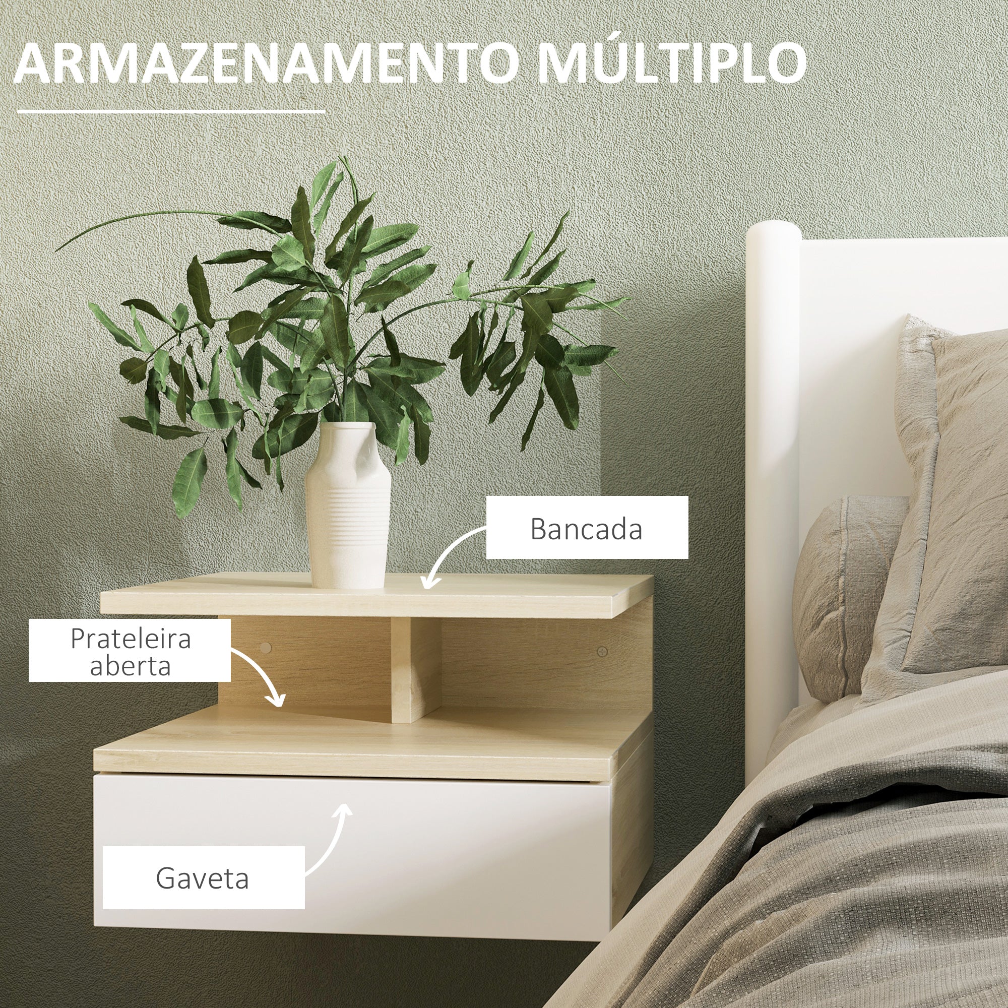 Mesinhas de Cabeceira Flutuantes 35x32x22,5 cm Branco e Madeira