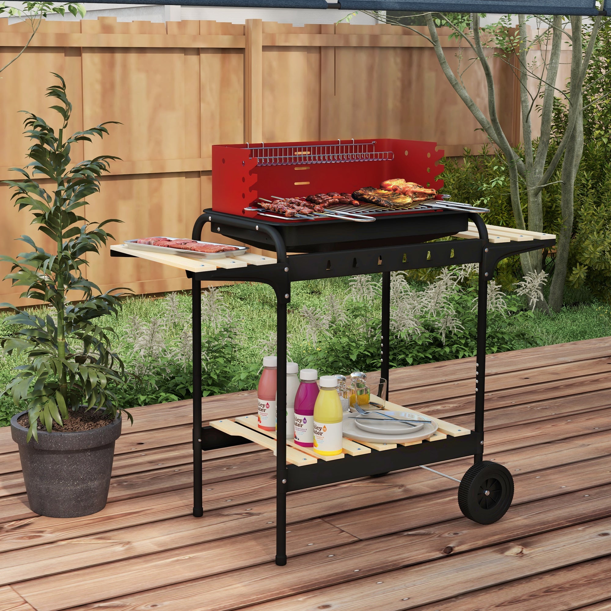 Barbecue a Carvão Portátil 103x47x95 cm Vermelho e Preto
