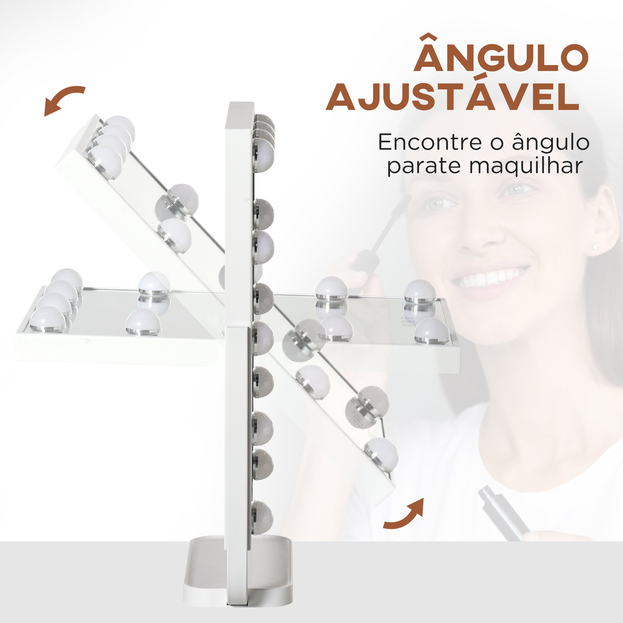 Espelho de Mesa com Luzes LED – 32,8x11x47,4cm – Branco – Metal e ABS