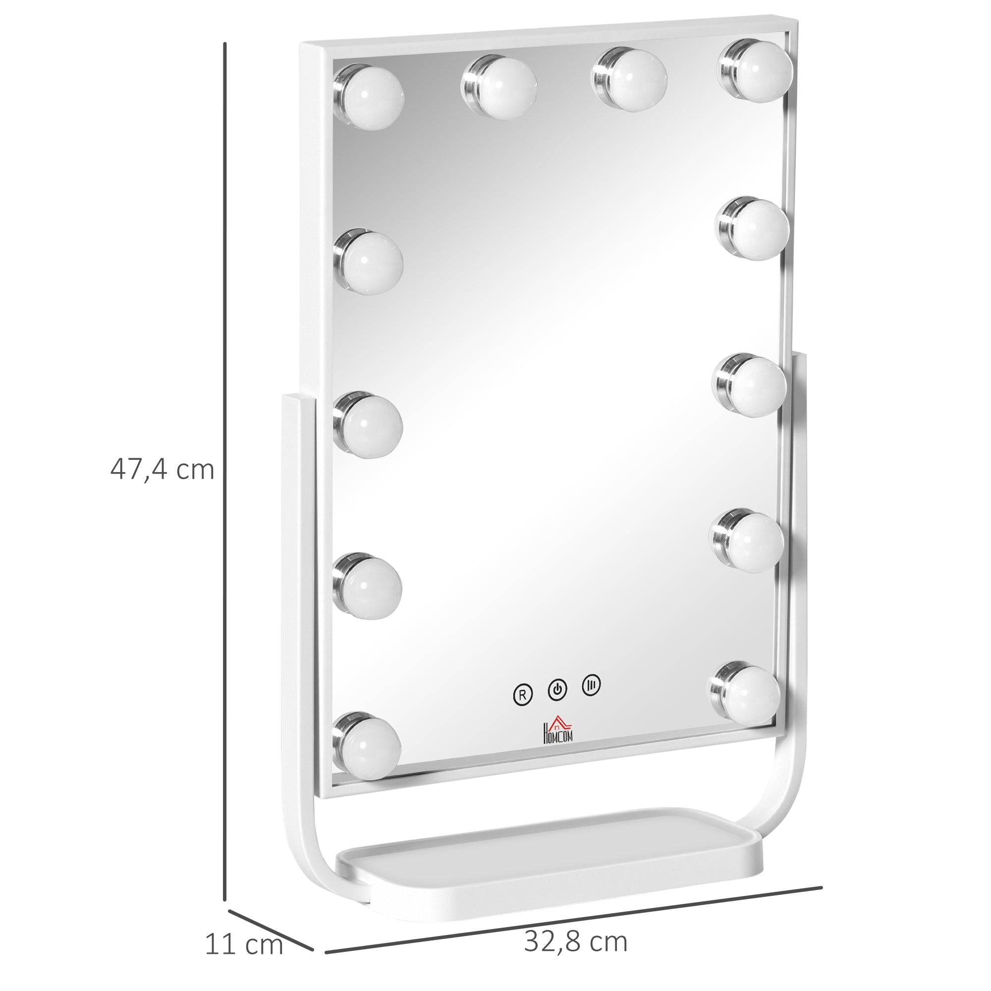 Espelho de Mesa com Luzes LED – 32,8x11x47,4cm – Branco – Metal e ABS