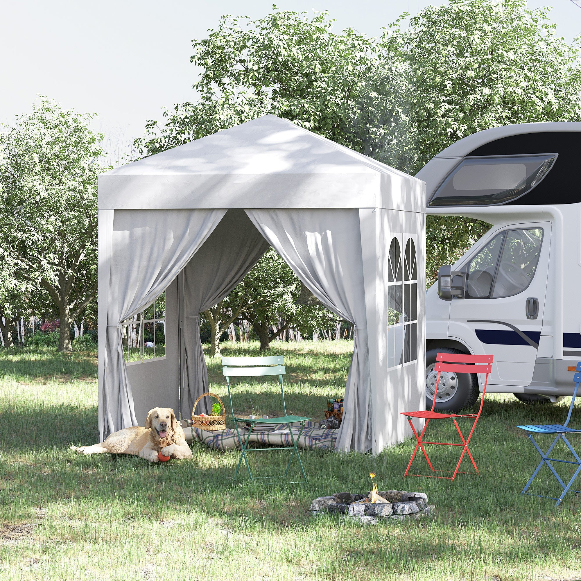 Tenda Dobrável Branca 2x2x2,45m com 4 Paredes - Tecido Oxford