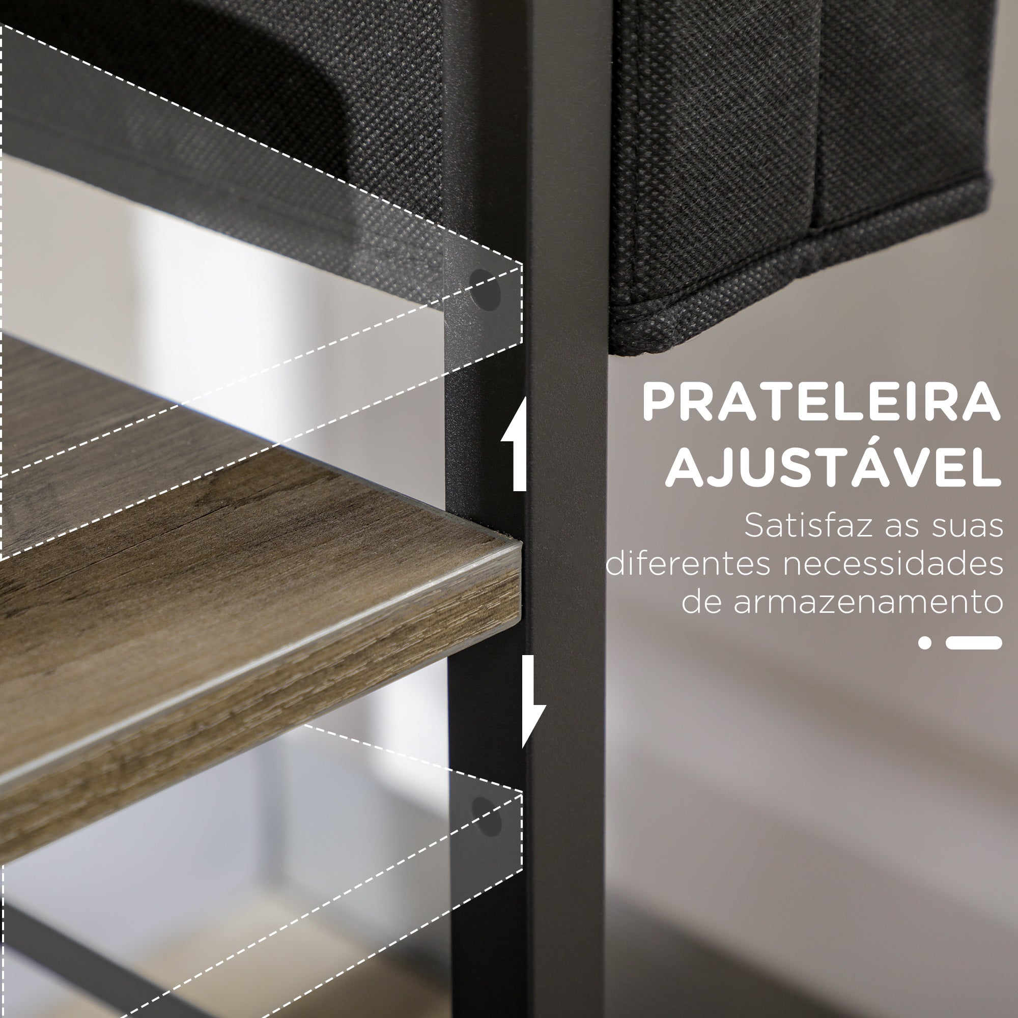 Carrinho Auxiliar – 66x40x80,5cm – Preto e Cinza – Melamina de madeira e aço