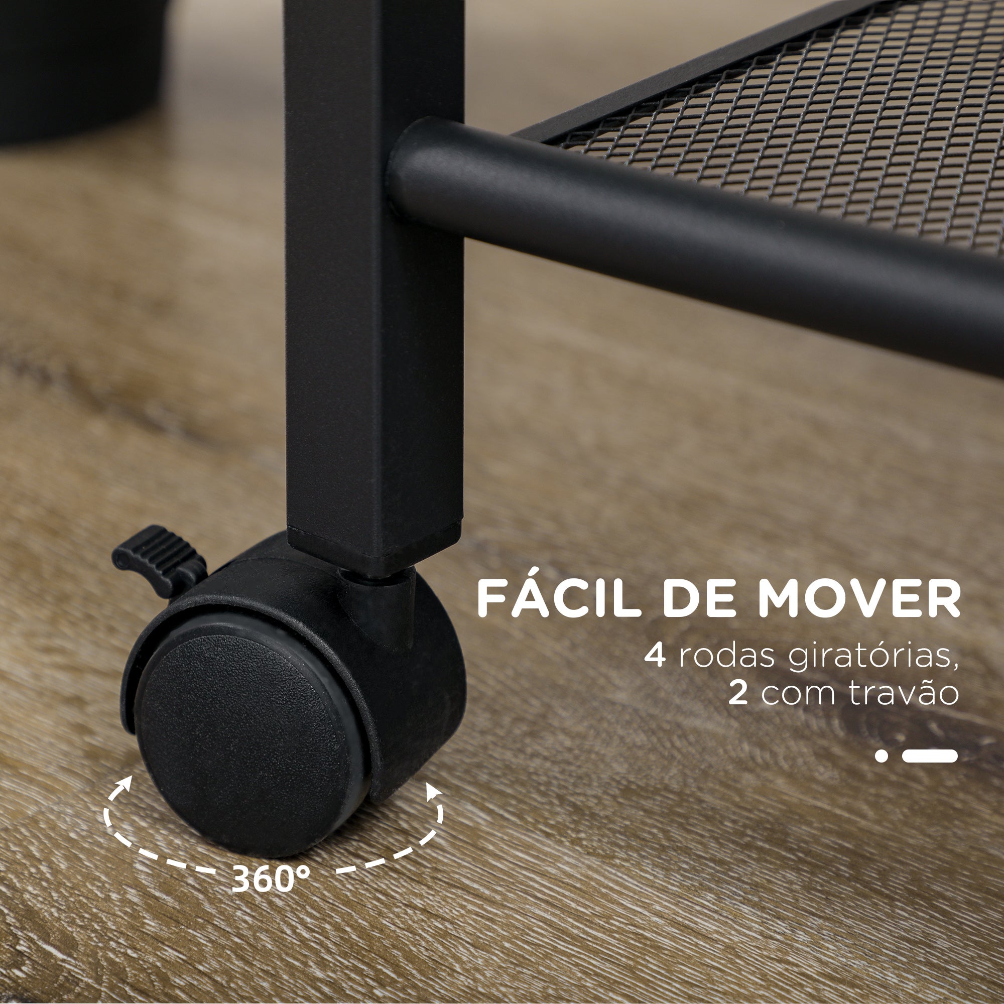 Carrinho Auxiliar – 66x40x80,5cm – Preto e Cinza – Melamina de madeira e aço