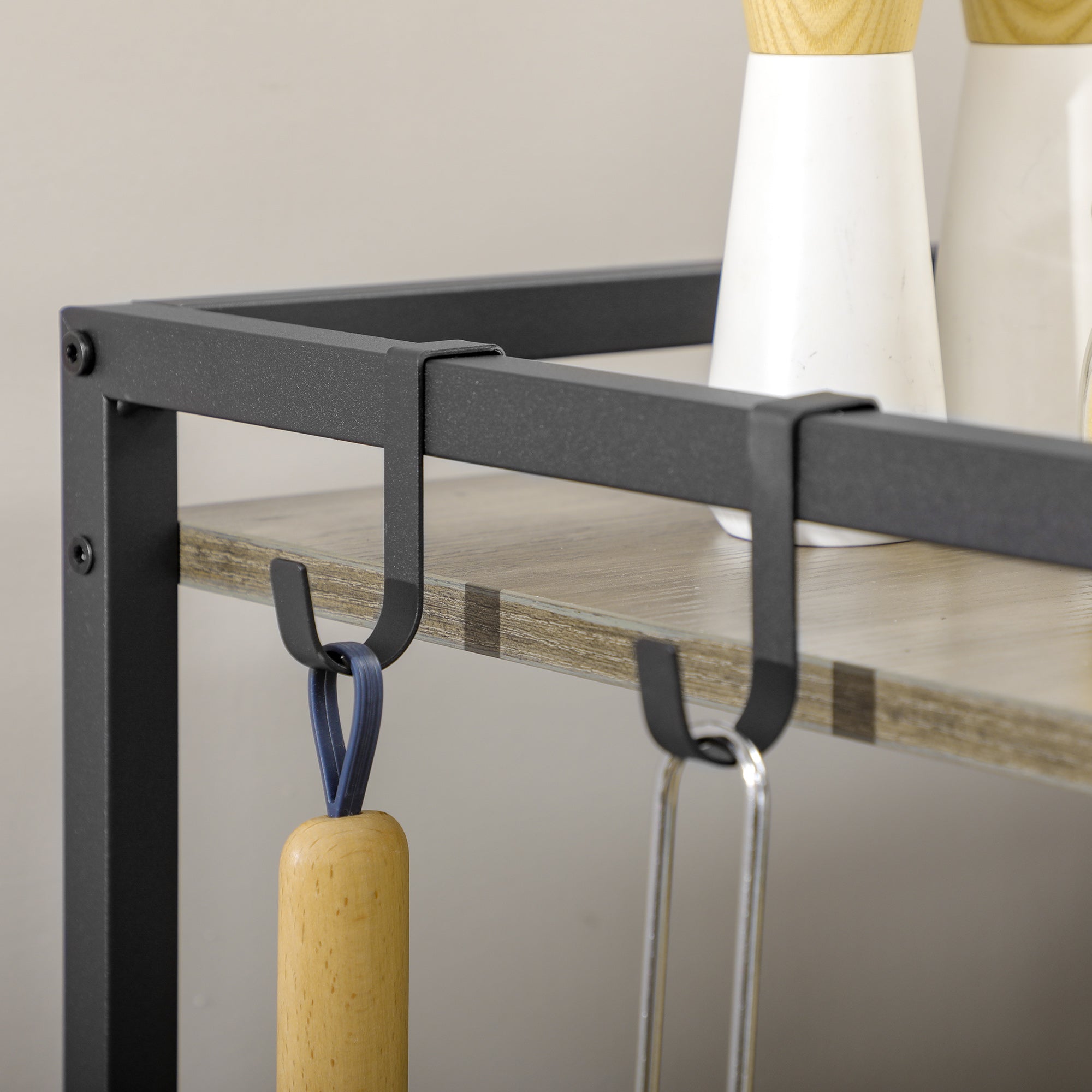 Carrinho Auxiliar – 66x40x80,5cm – Preto e Cinza – Melamina de madeira e aço