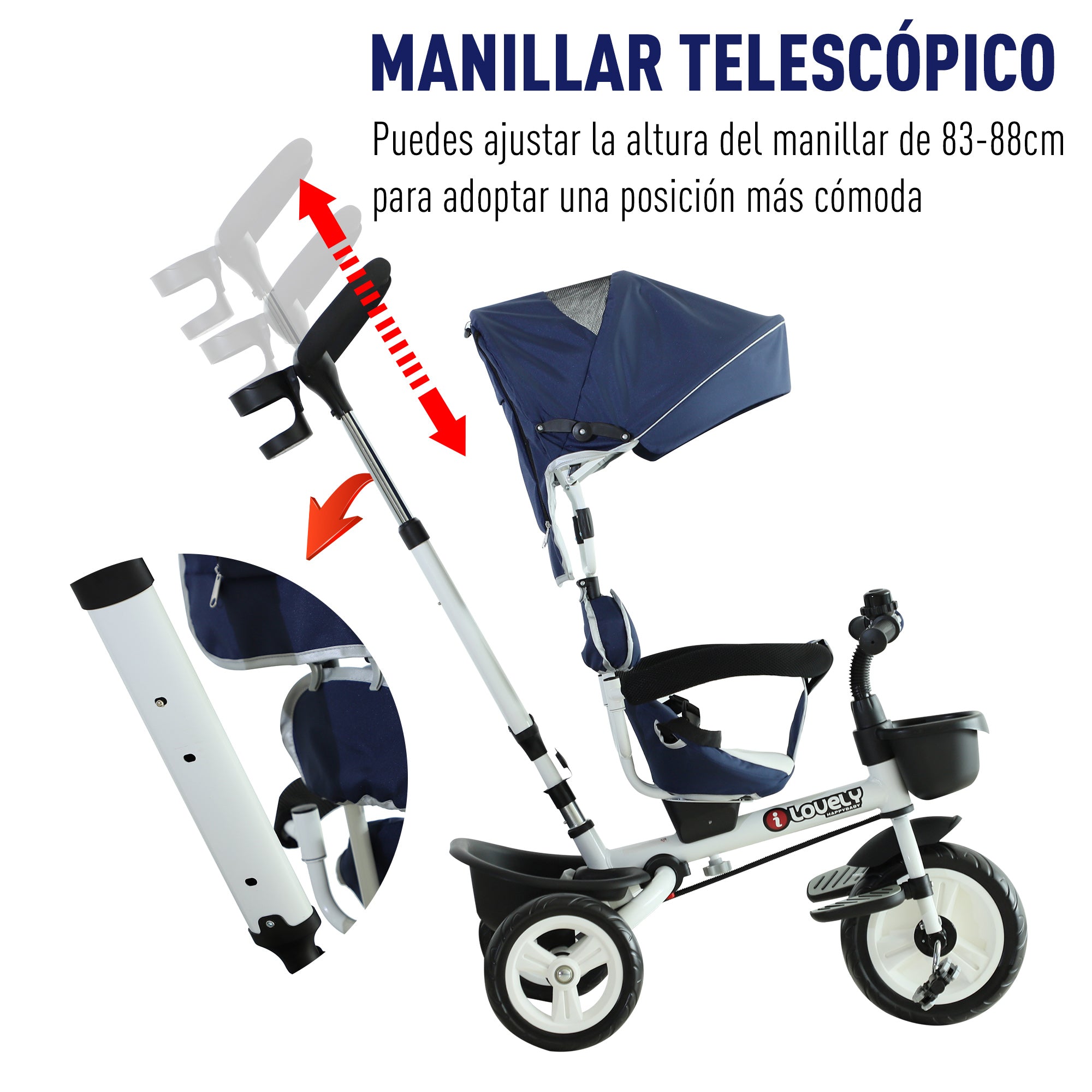 Triciclo Infantil 4 em 1 Azul 118x53x105 cm