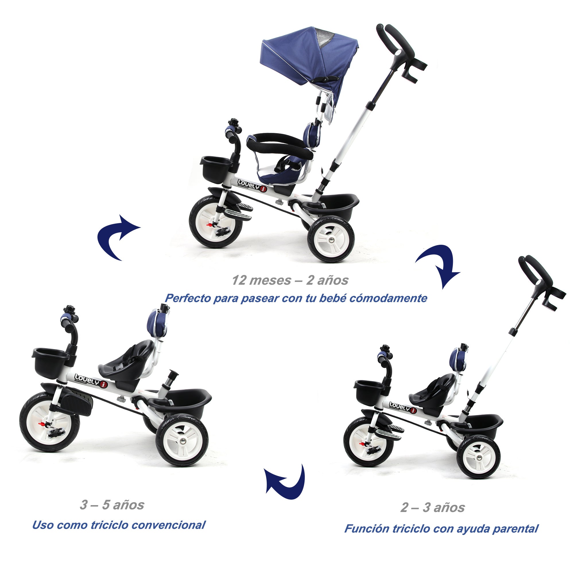 Triciclo Infantil 4 em 1 Azul 118x53x105 cm