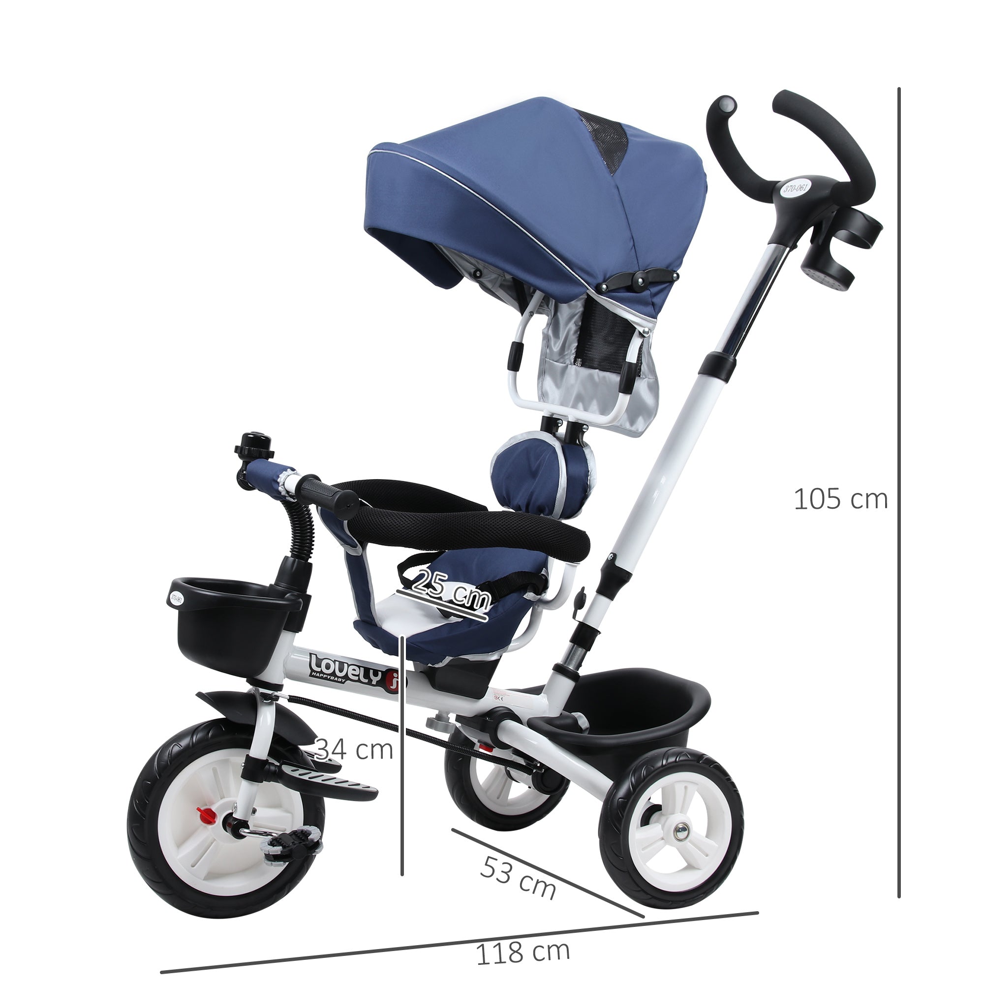 Triciclo Infantil 4 em 1 Azul 118x53x105 cm