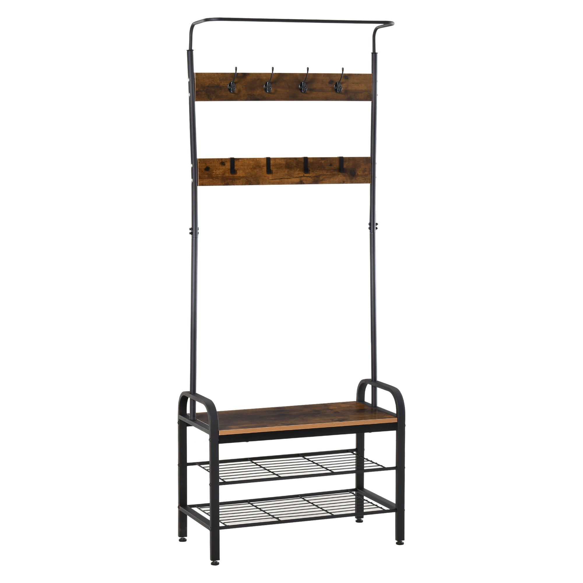 Cabide de Entrada com Sapateira 72x34x185cm Marrom e Preto