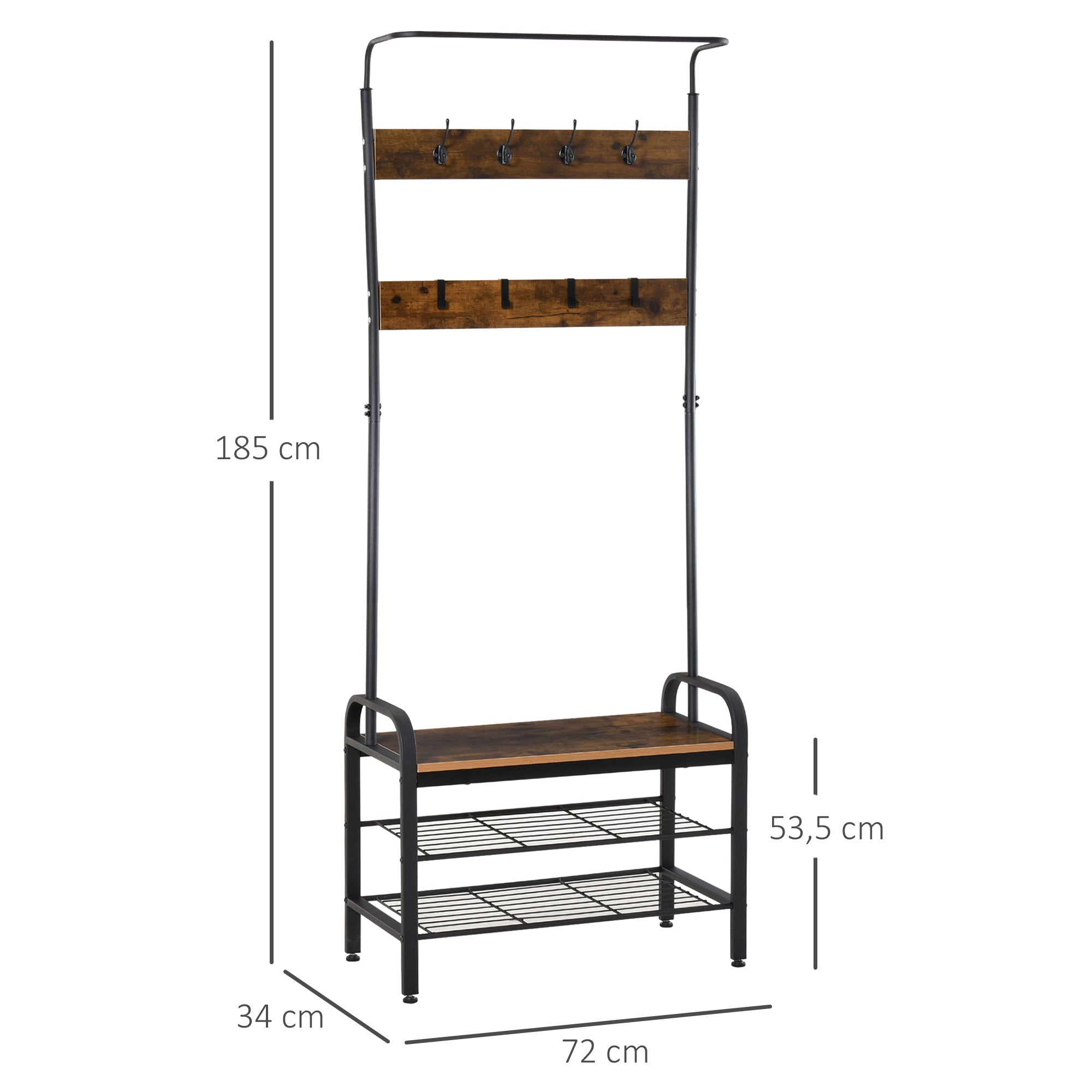 Cabide de Entrada com Sapateira 72x34x185cm Marrom e Preto