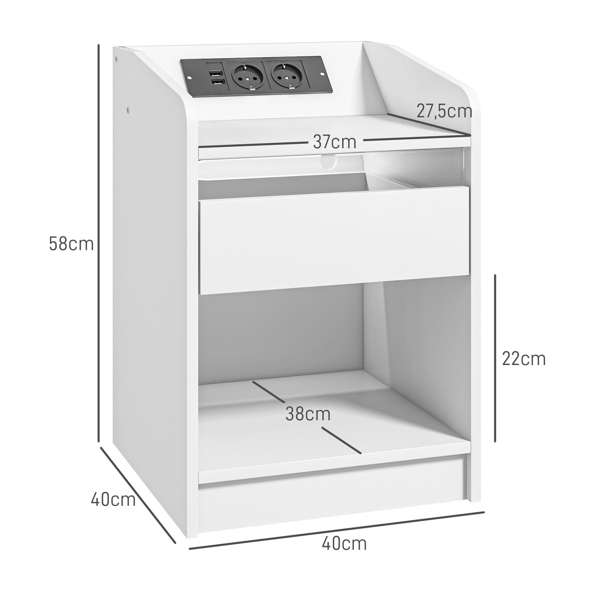 Mesa de Cabeceira com Luzes LED 40x40x58 cm - Branco
