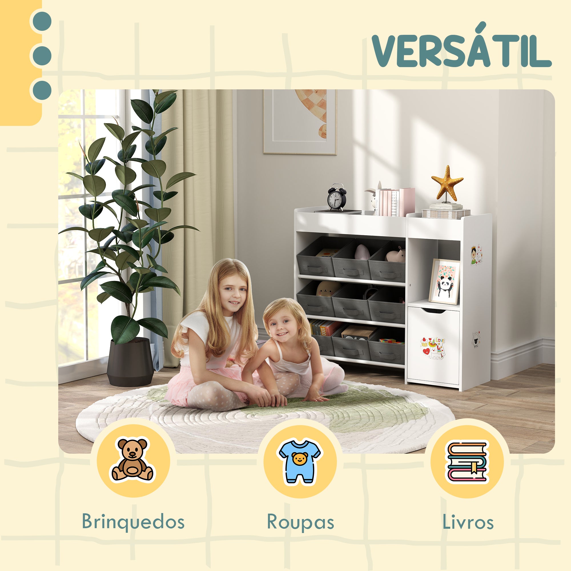 Organizador de Brinquedos Infantil 92x30x80 cm - Branco