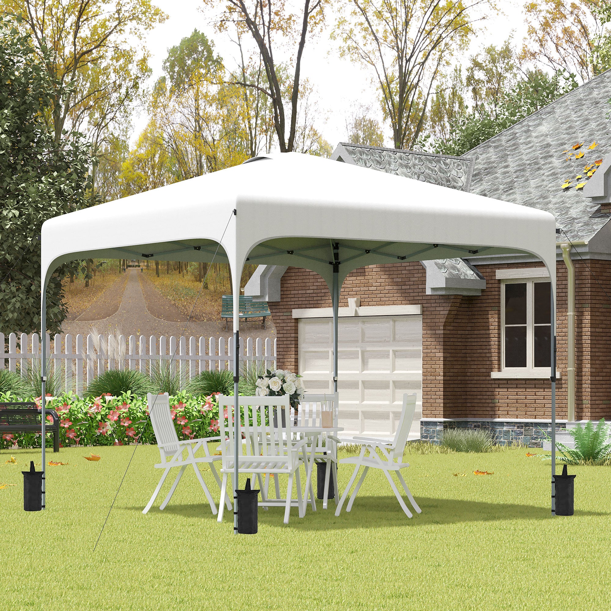 Tenda Dobrável Branca 253x253x268 cm com Proteção UV 50+ e Altura Ajustável