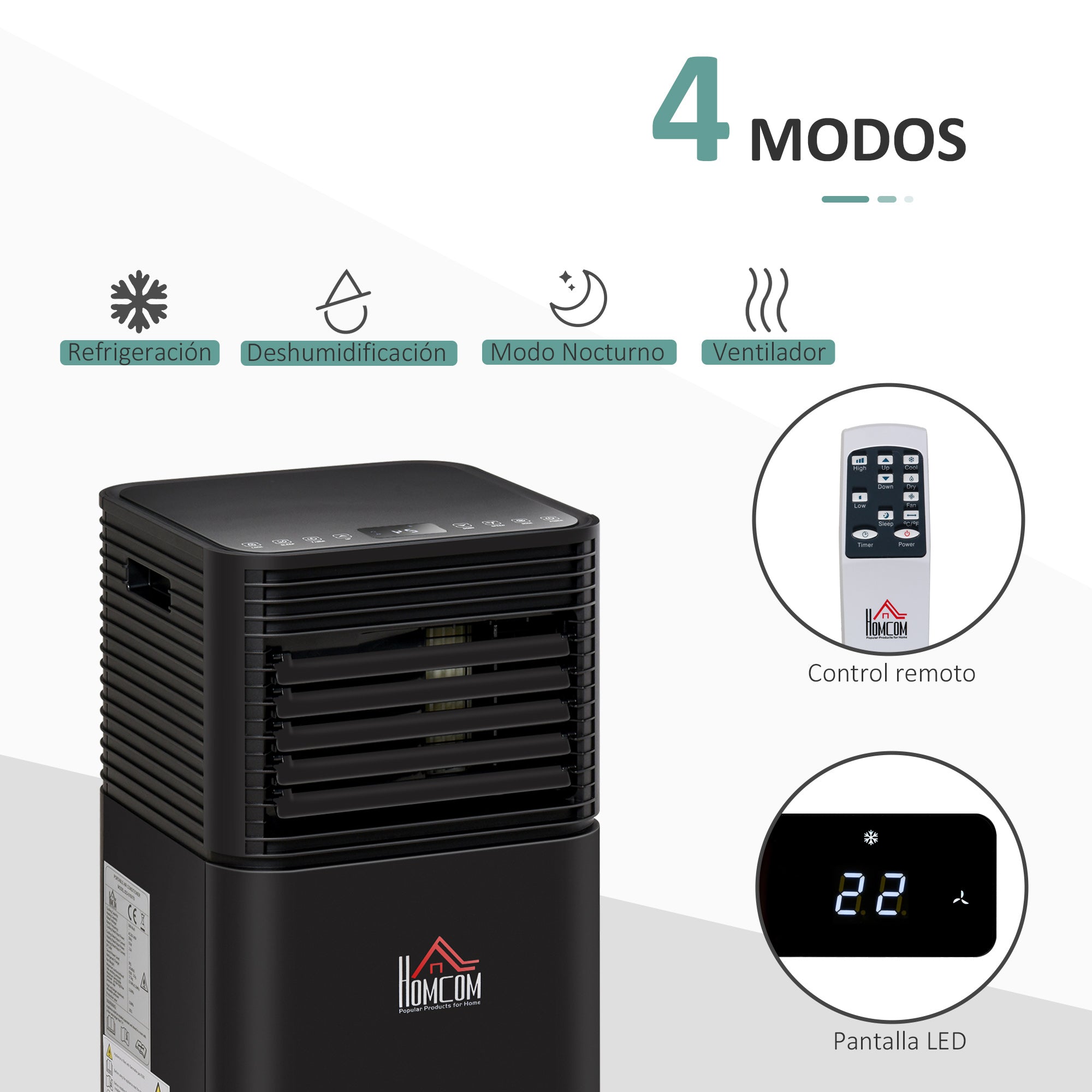 Ar Condicionado Portátil 5000BTU 4 em 1 Desumidificador Refrigerador R290 Móvel 30,5x32,5x68cm Preto