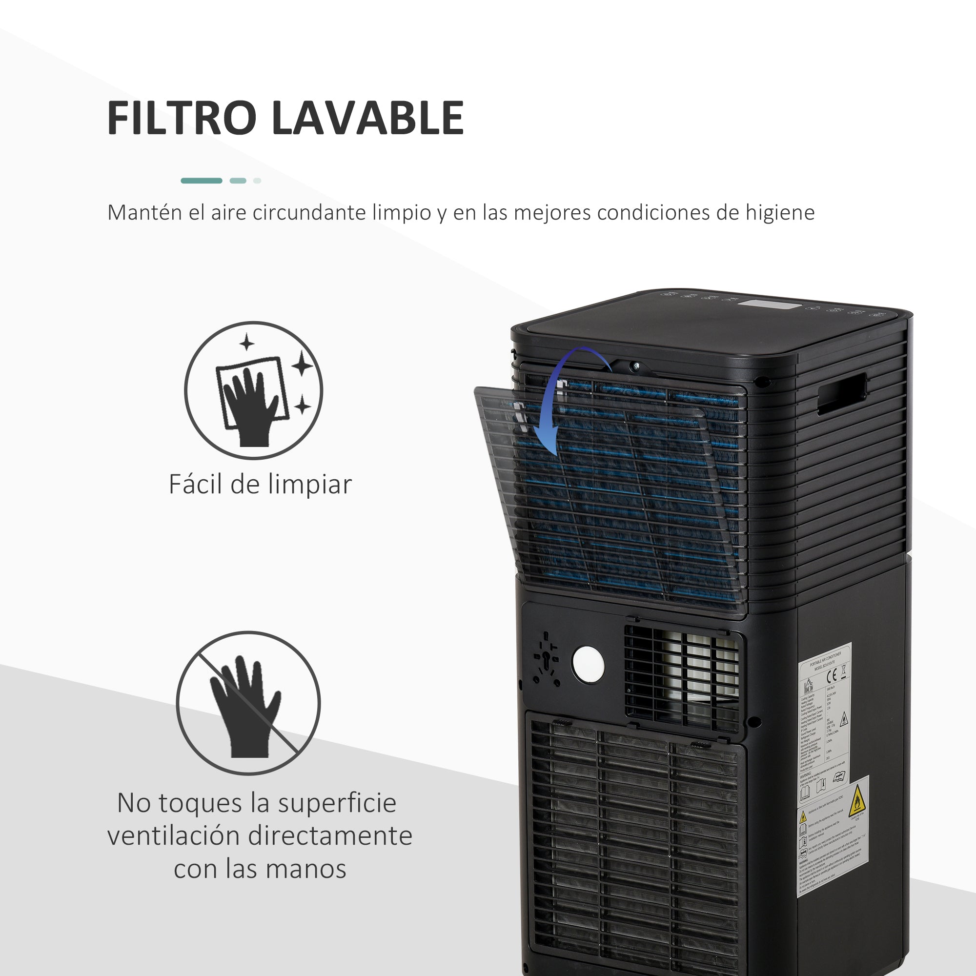 Ar Condicionado Portátil 5000BTU 4 em 1 Desumidificador Refrigerador R290 Móvel 30,5x32,5x68cm Preto