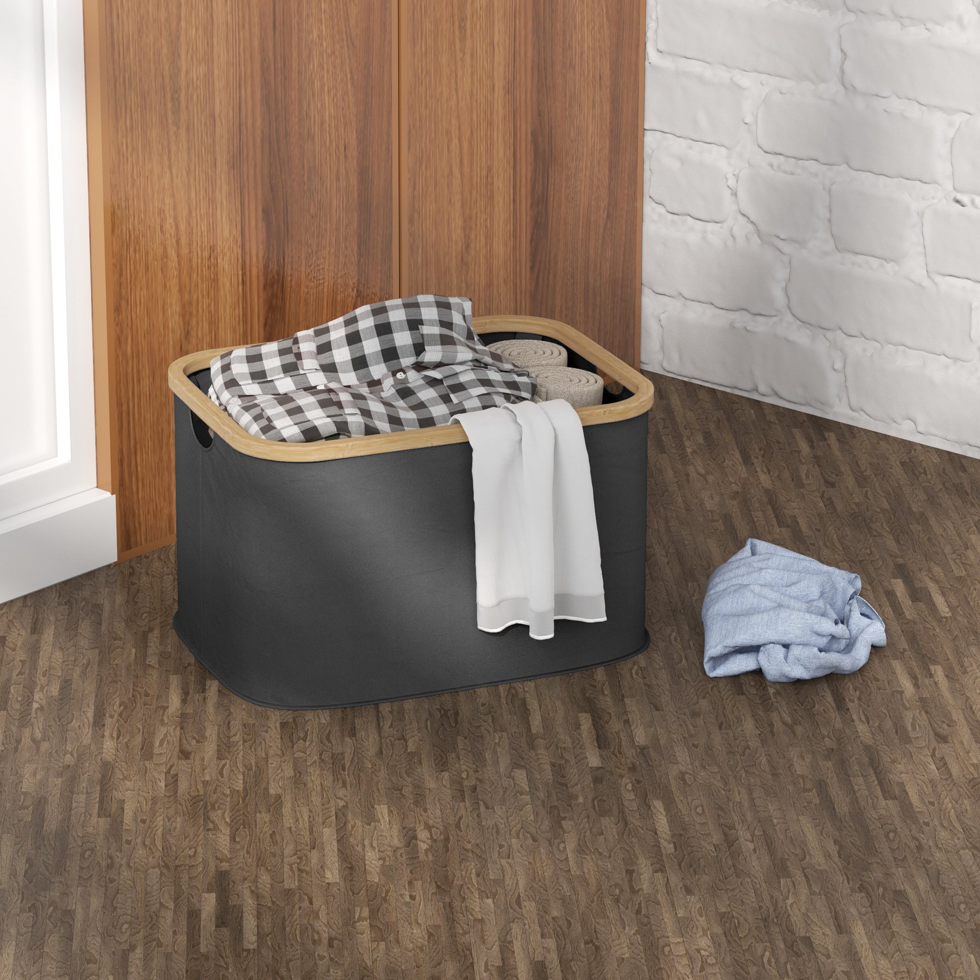 Cesto para Roupa Dobrável – 44,3x33,3x26,5 cm – Preto – Poliéster