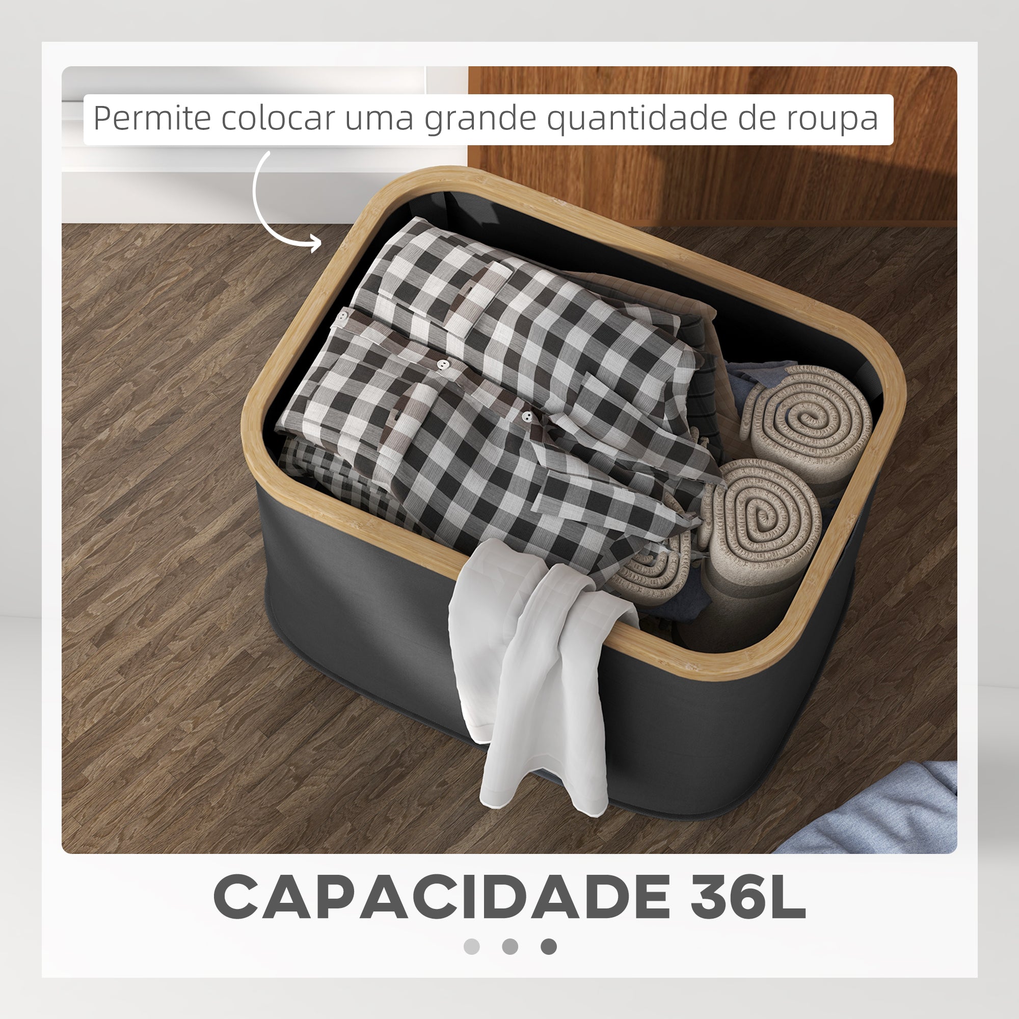 Cesto para Roupa Dobrável – 44,3x33,3x26,5 cm – Preto – Poliéster