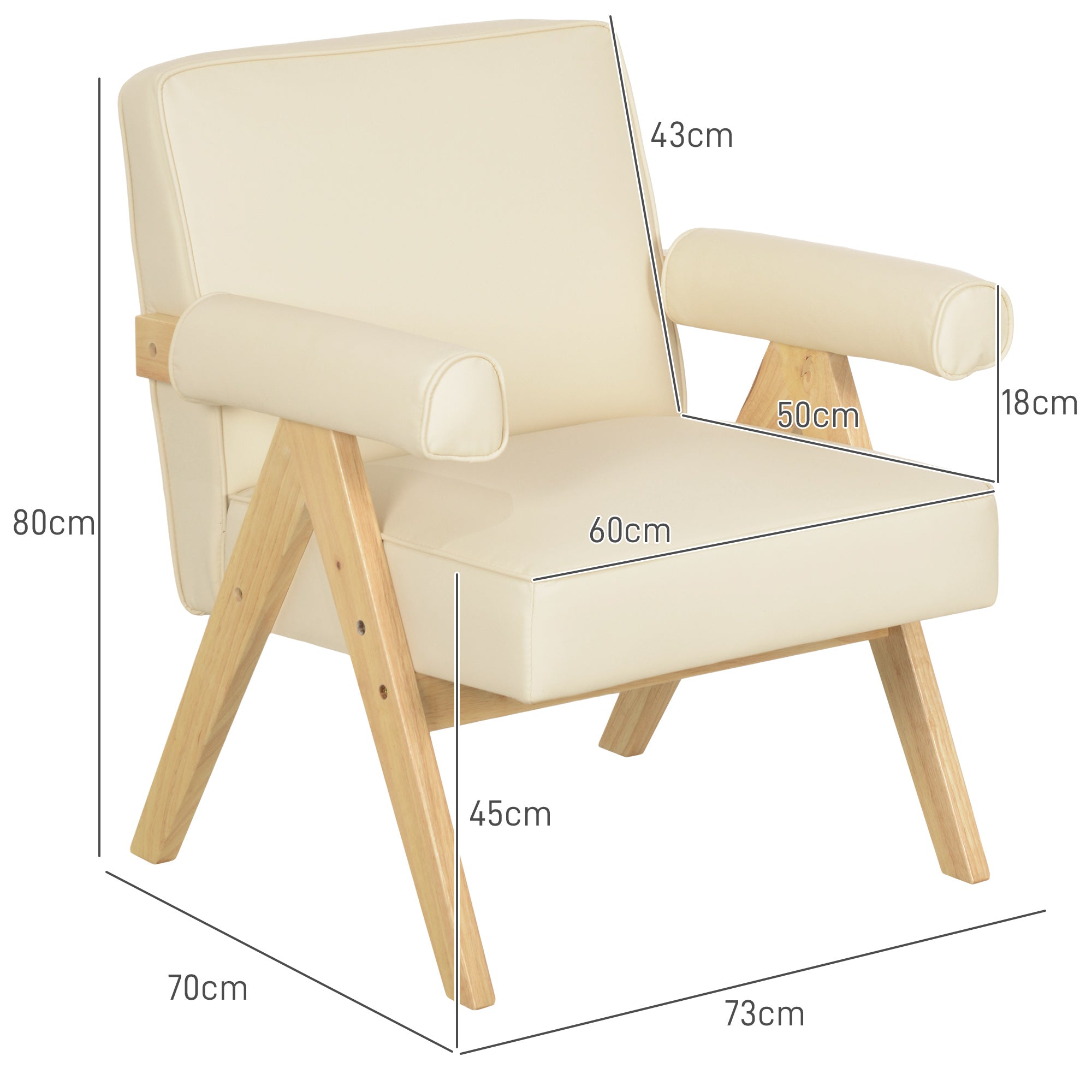 Poltrona Estofada Creme 73x70x80 cm