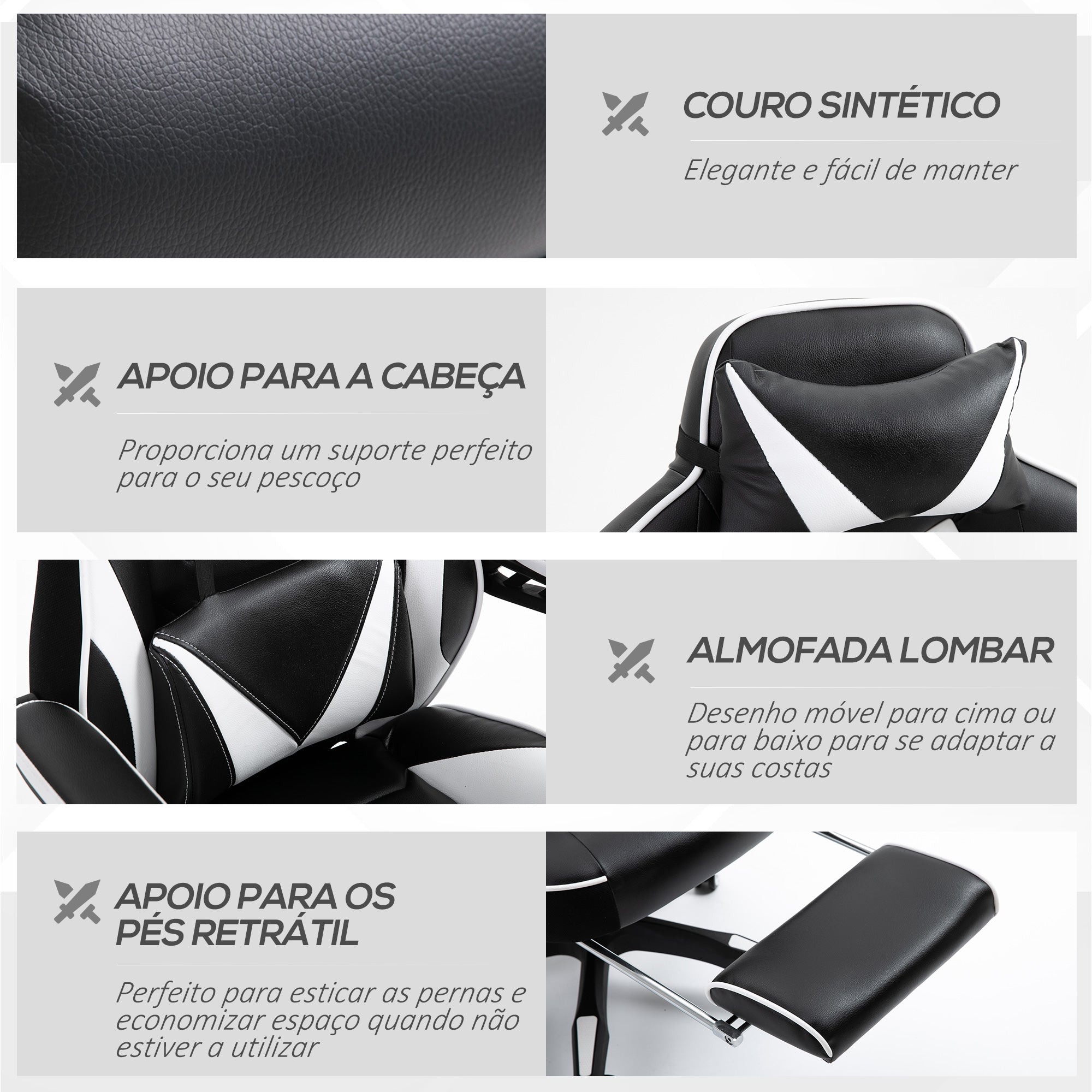 Cadeira Ergonômica Gaming Branca e Preta 65x70x118,5-126,5 cm